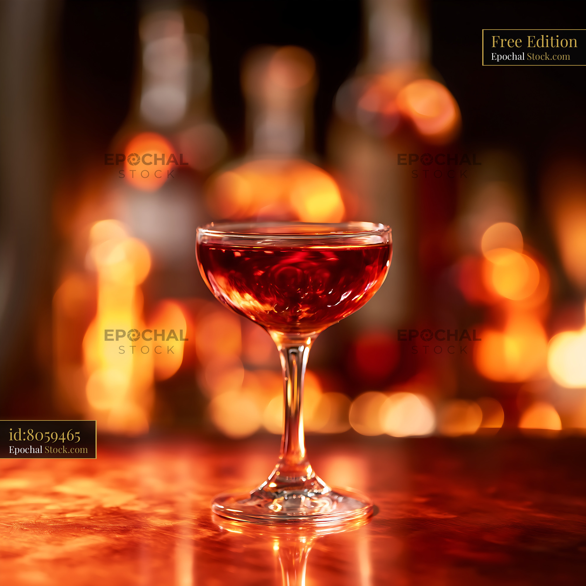 Bushwick Cocktail in Coupe Glass, Warm Bar Lighting - stock photo