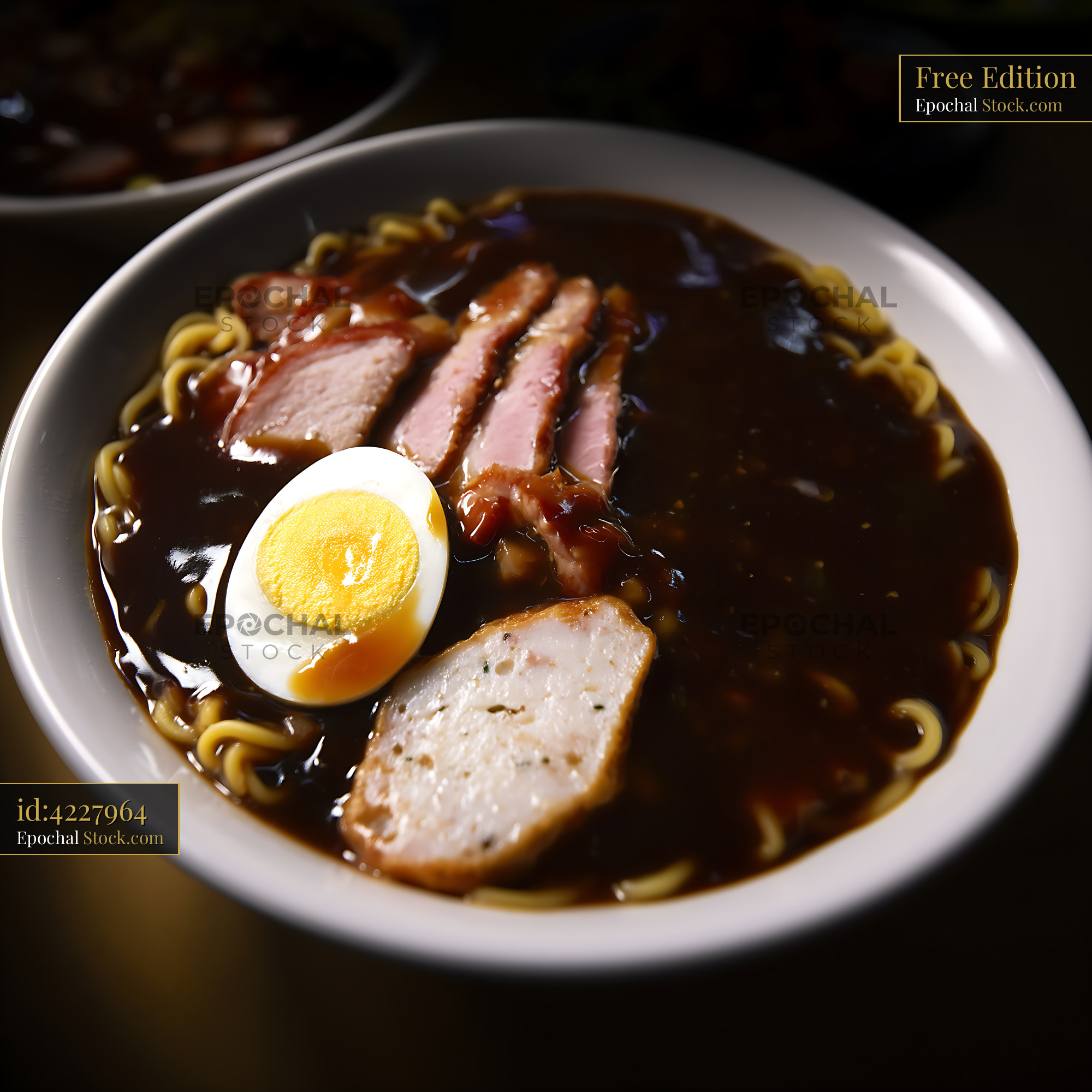 Hearty Lor Mee Soup with Pork, Egg, and Fish Cake - stock photo