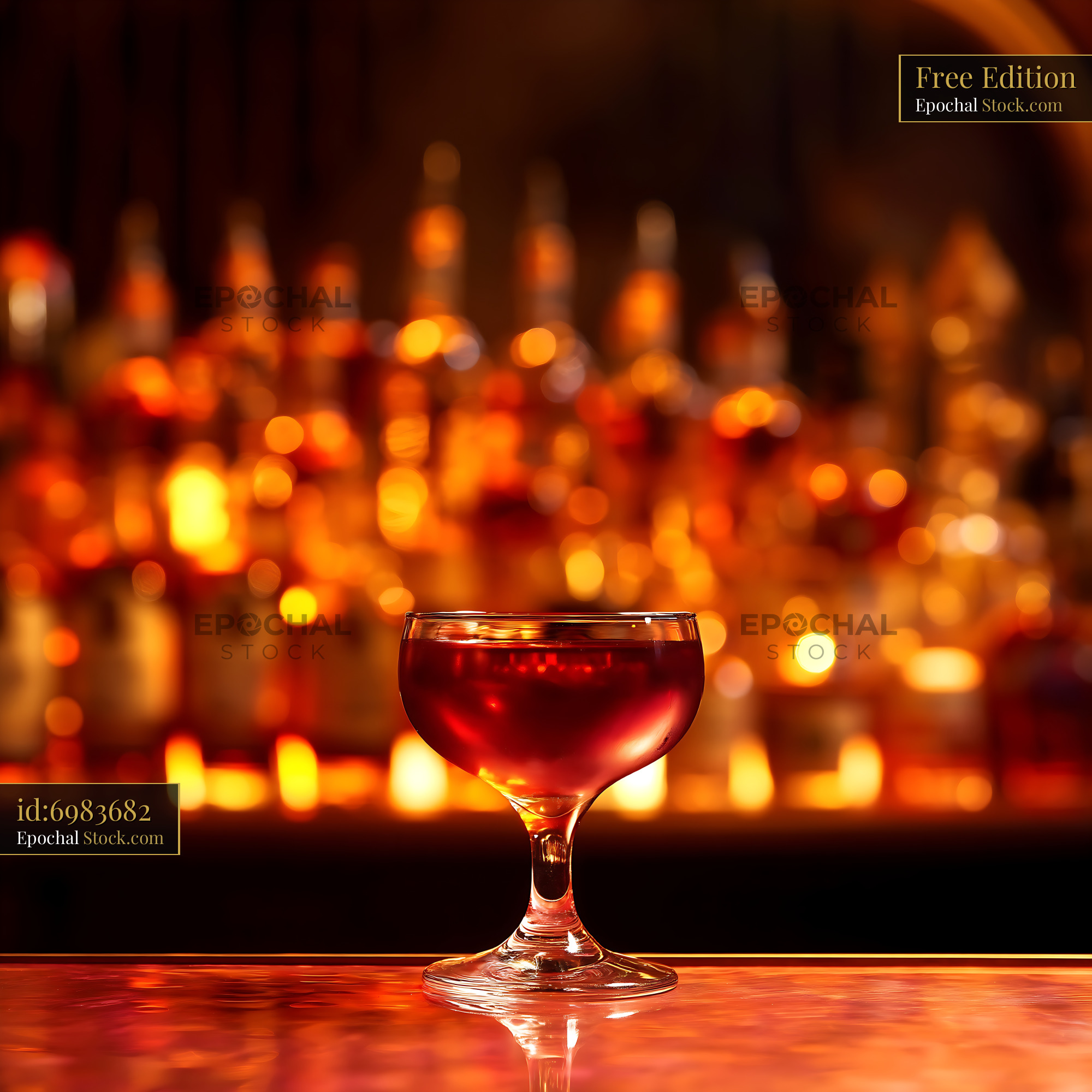 Bushwick Cocktail on Bar with Golden Lights - stock photo