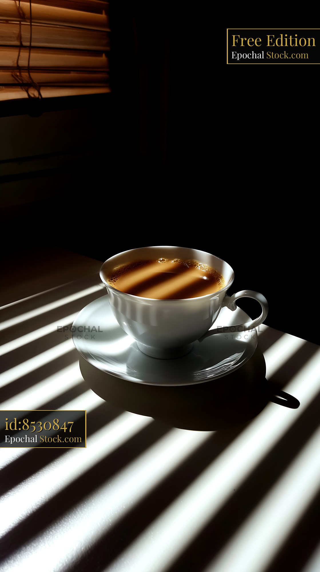 Morning Coffee with Dramatic Sunlight Shadow Stripes - stock photo