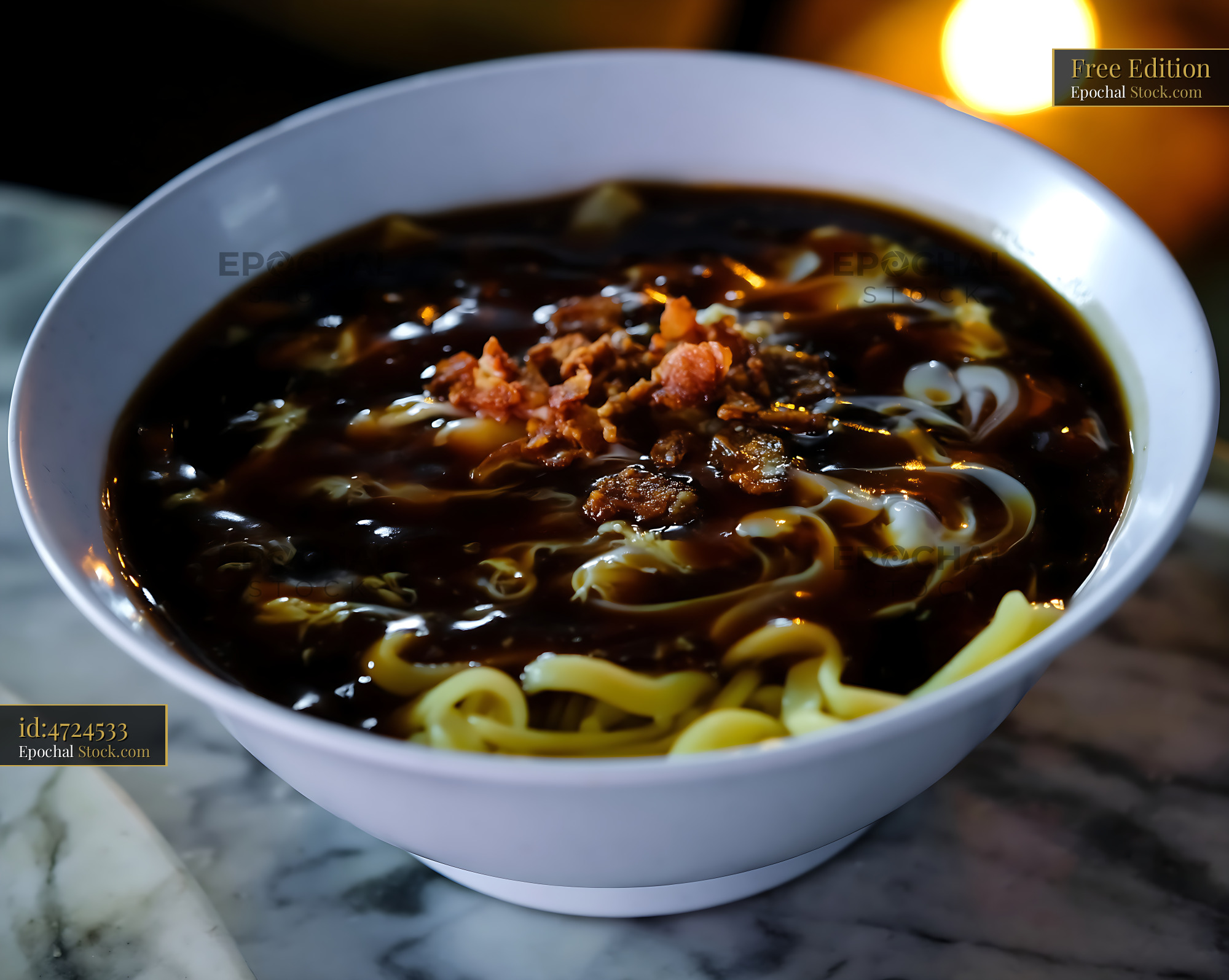 Rich Lor Mee Soup Bowl with Crispy Toppings - stock photo