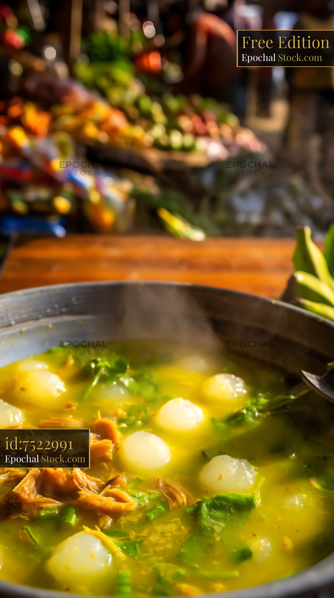 Delicious Steaming Lor Mee Soup at Vibrant Market Stall - stock photo