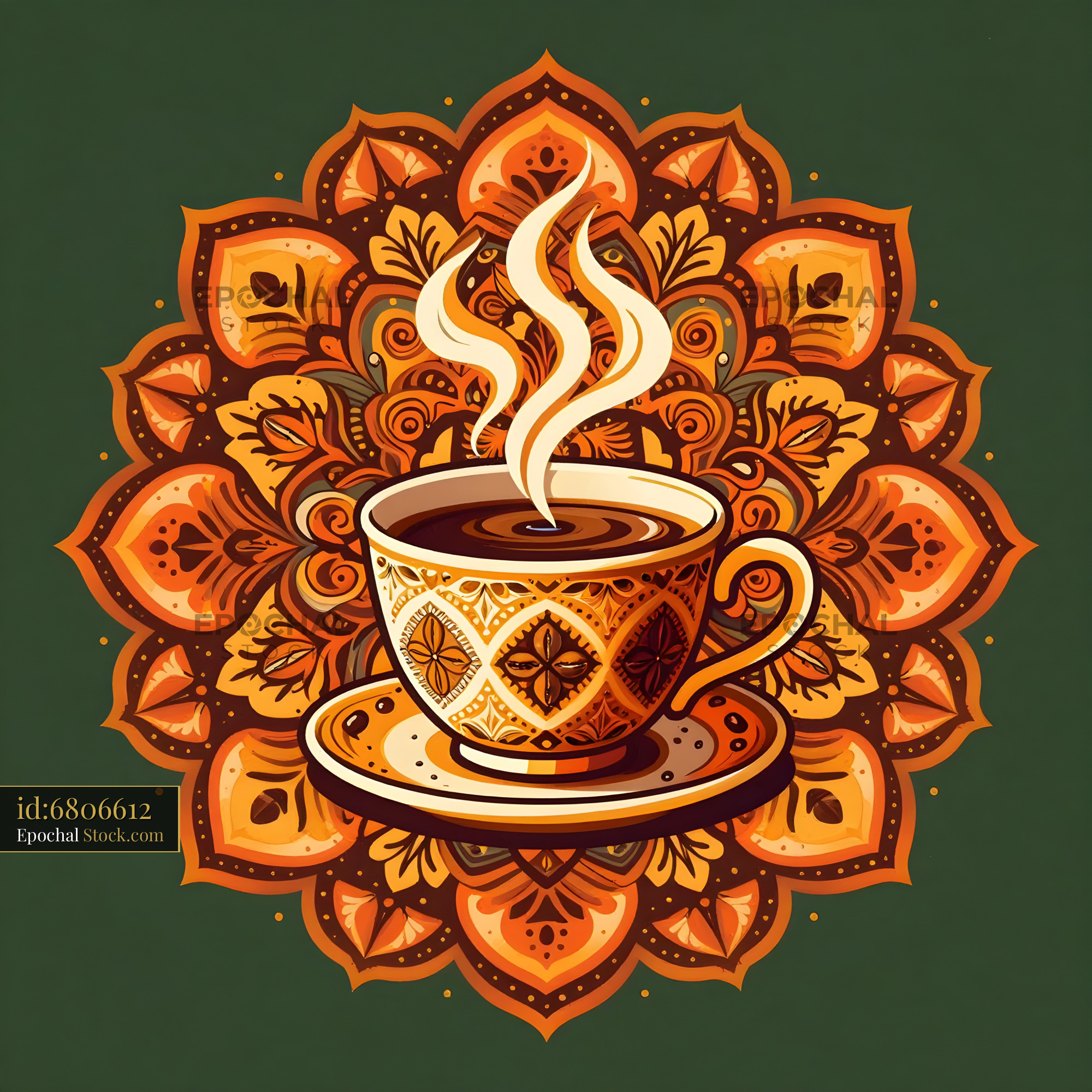 Warm cup of coffee with decorative background design Premium Stock Image