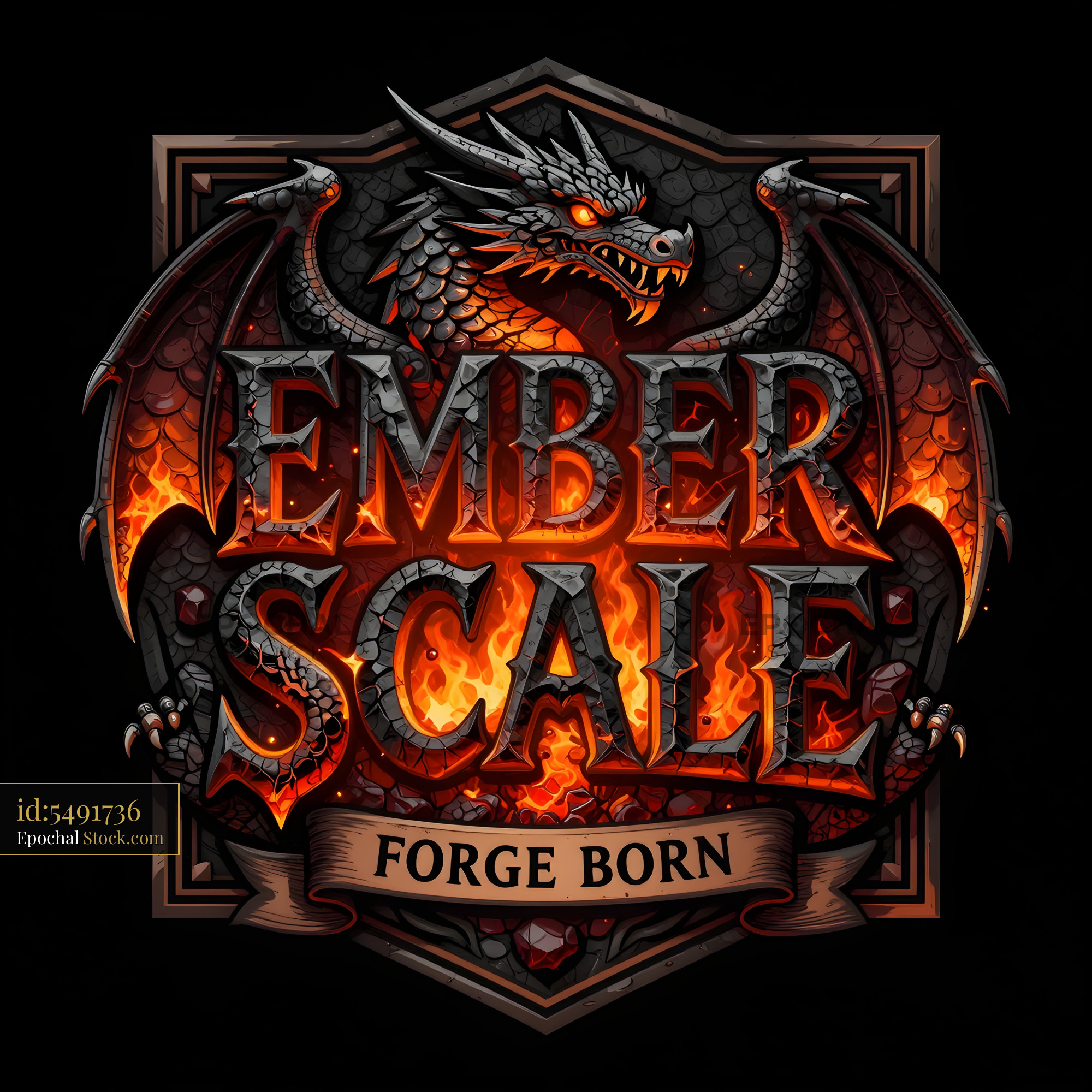 Colorful dragon logo for Ember Scale video game brand Premium Stock Photo