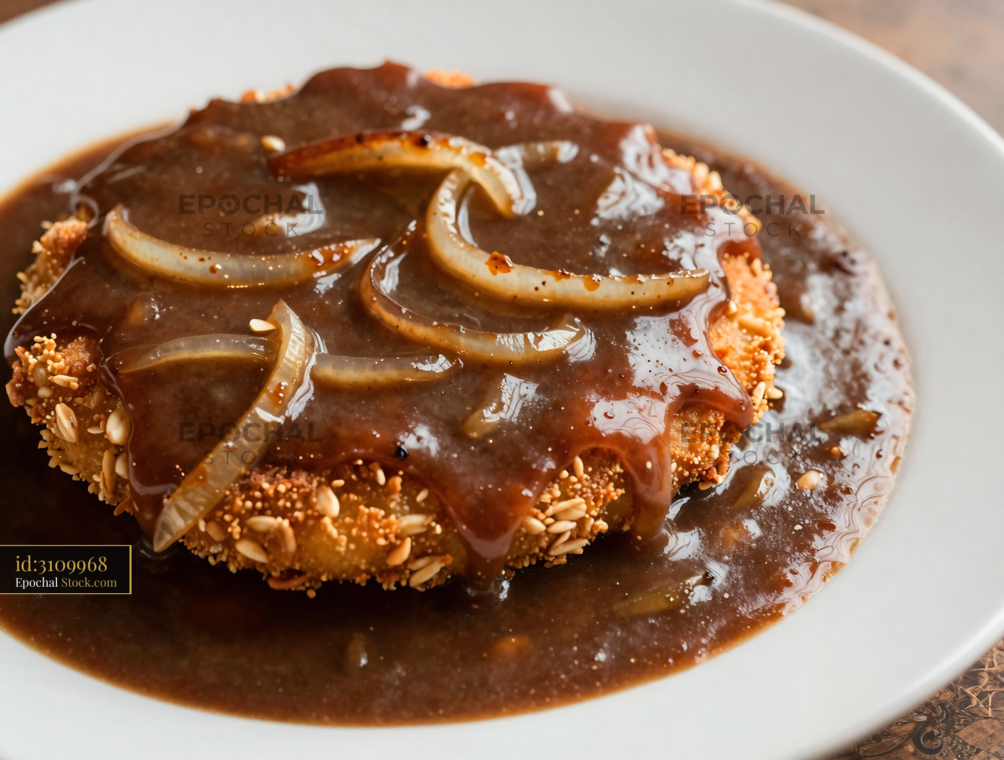Crispy Goetta with Caramelized Onions and Gravy - stock photo