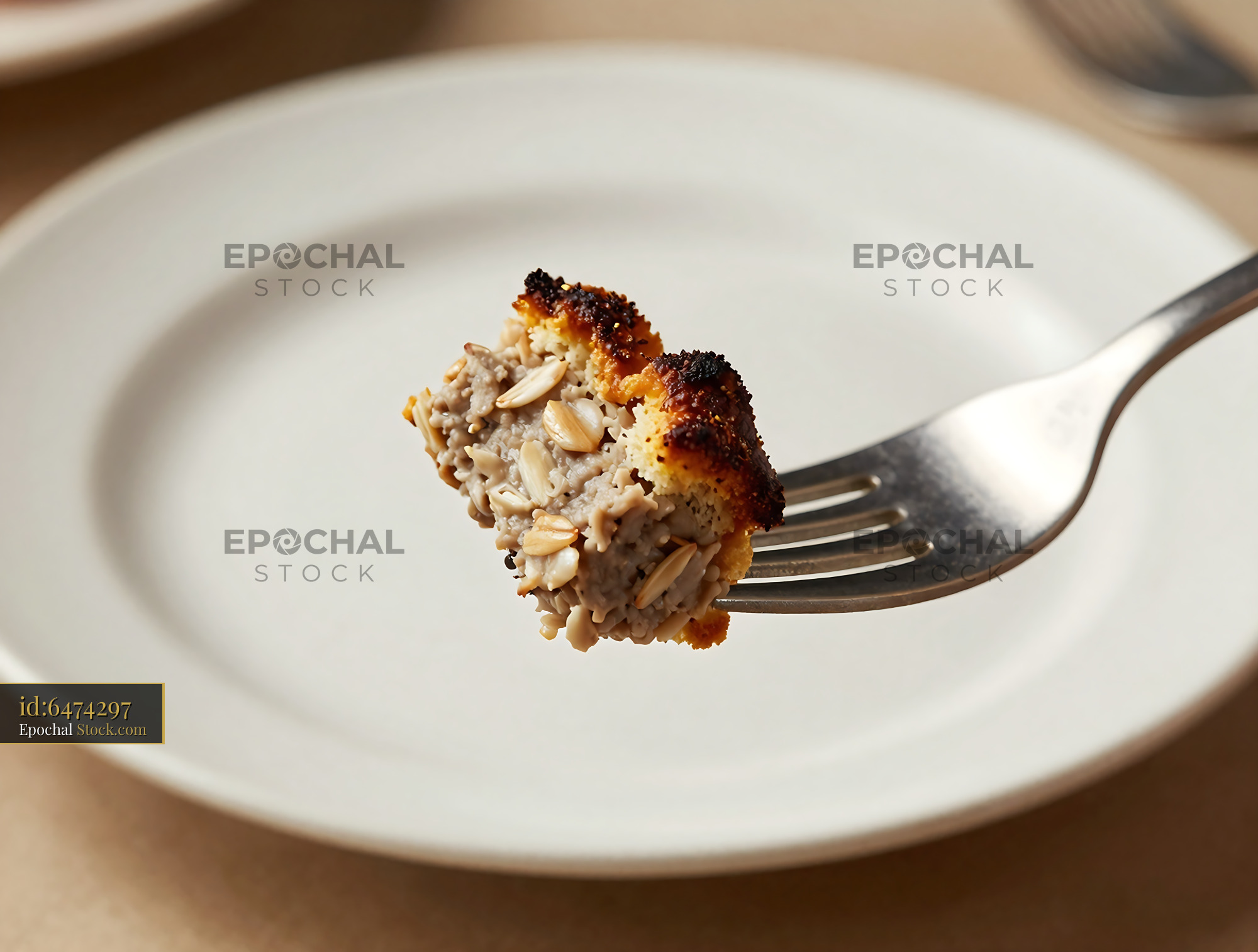 Goetta Slice on Fork, Crispy Golden Crust - stock photo