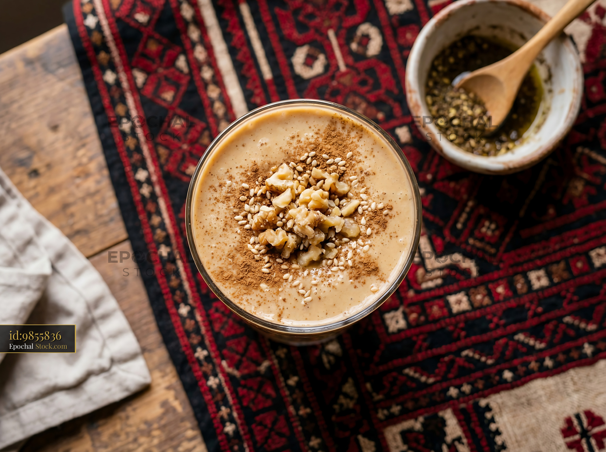 Tahini Date Shake with Walnuts and Cinnamon - stock photo