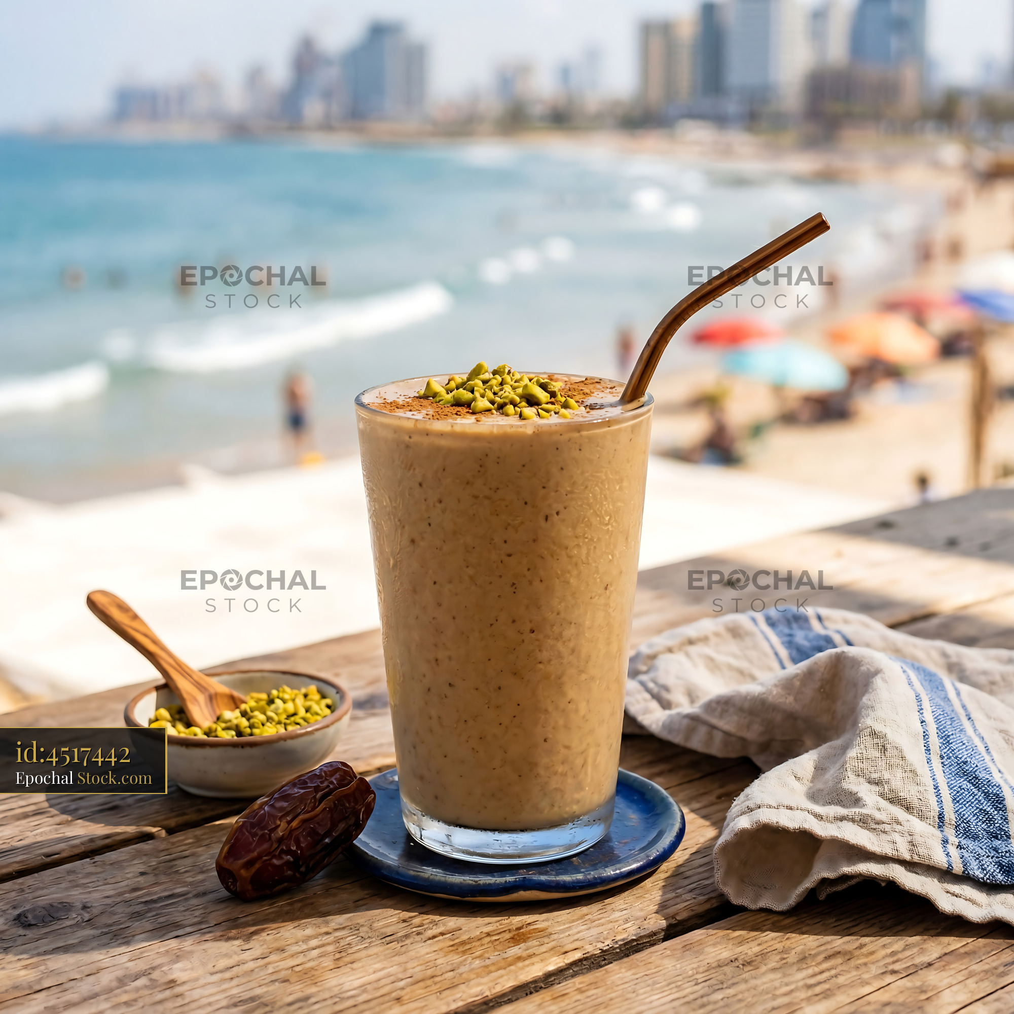 Tahini Date Shake Beachside with Pistachio - stock photo