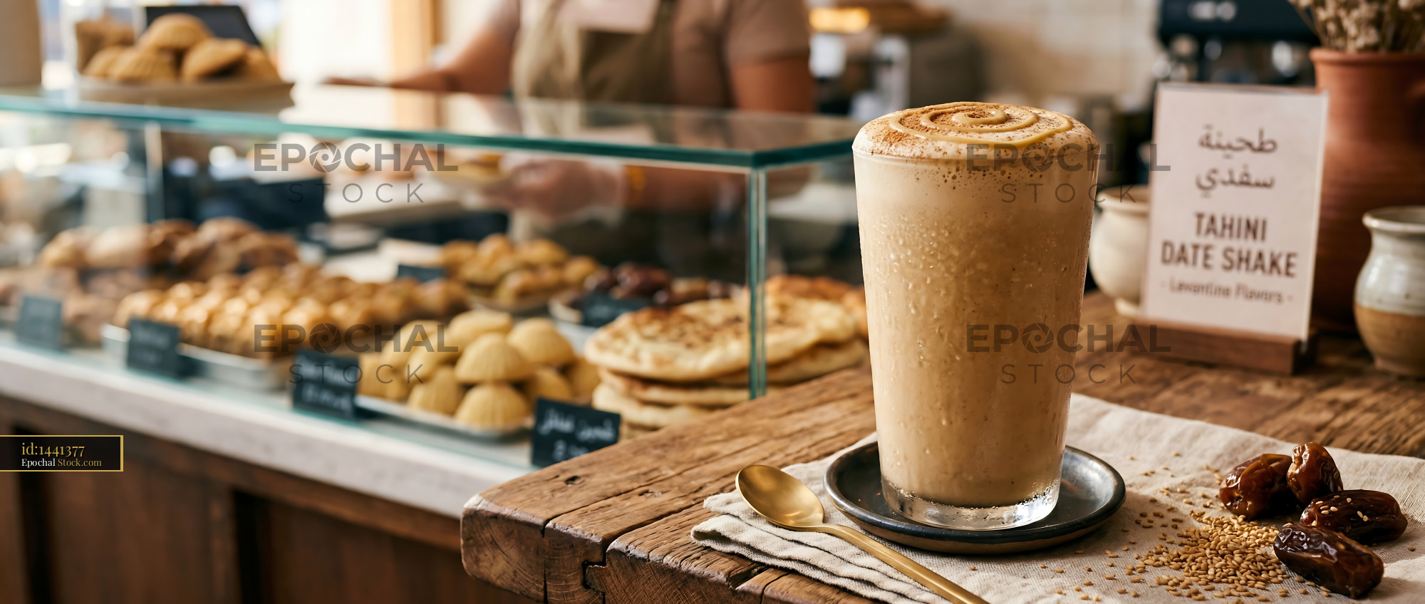 Creamy Tahini Date Shake at Artisan Caf? - stock photo