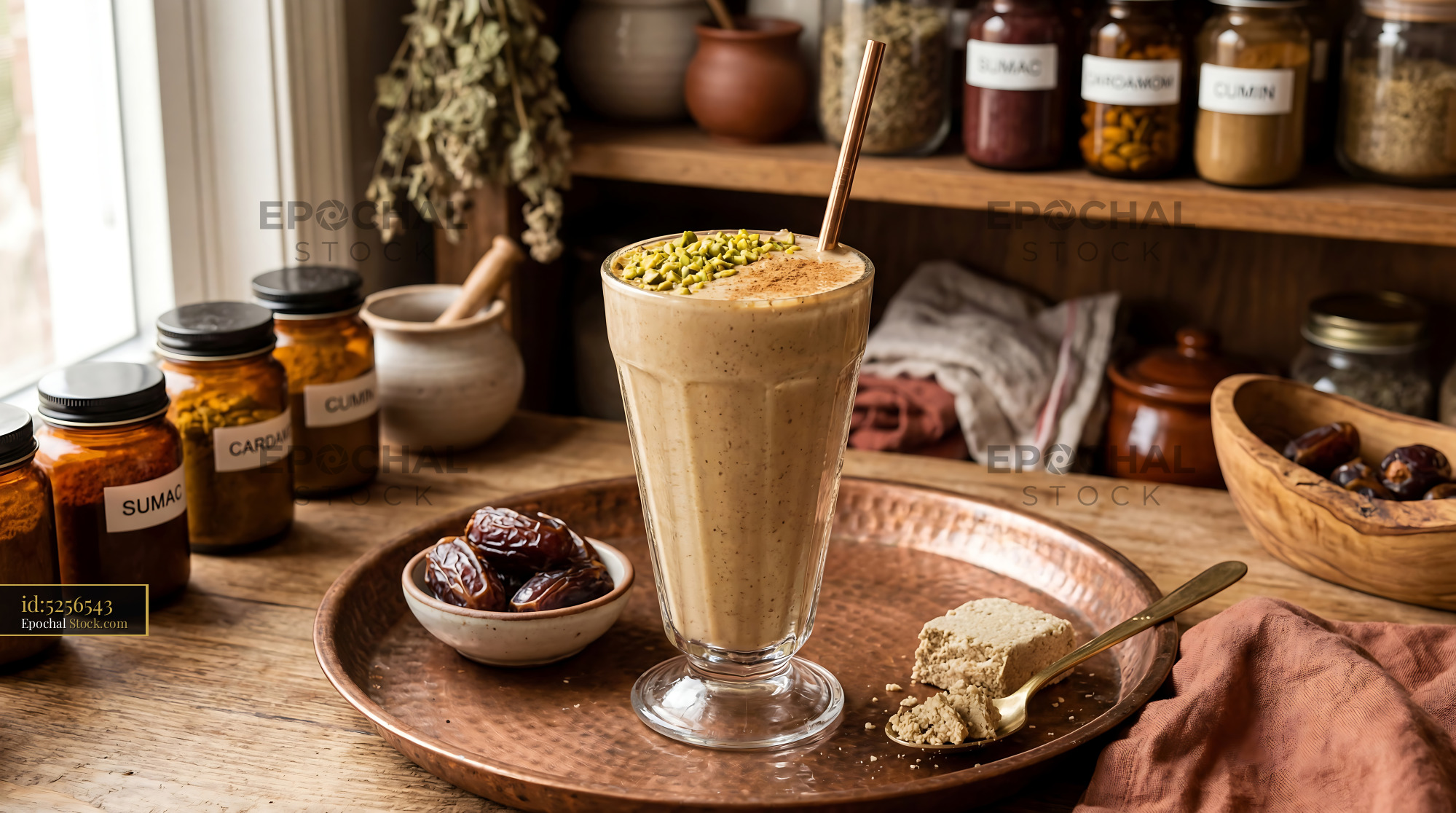 Creamy Tahini Date Shake with Spices - stock photo