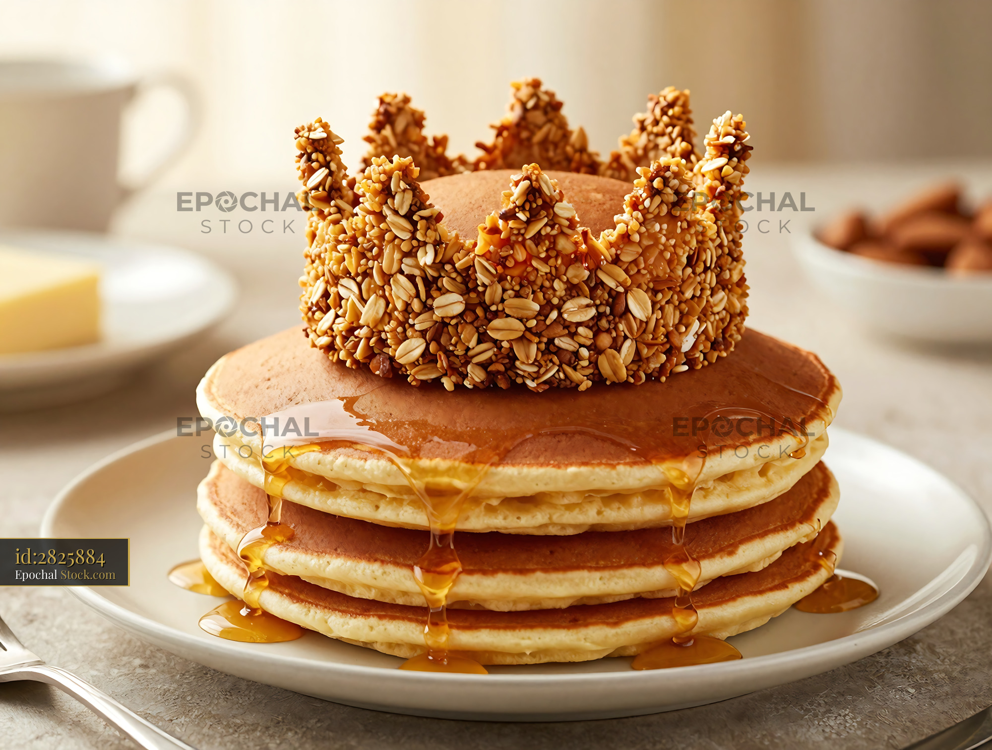 Gourmet Pancake Stack with Caramelized Nut Crown - stock photo