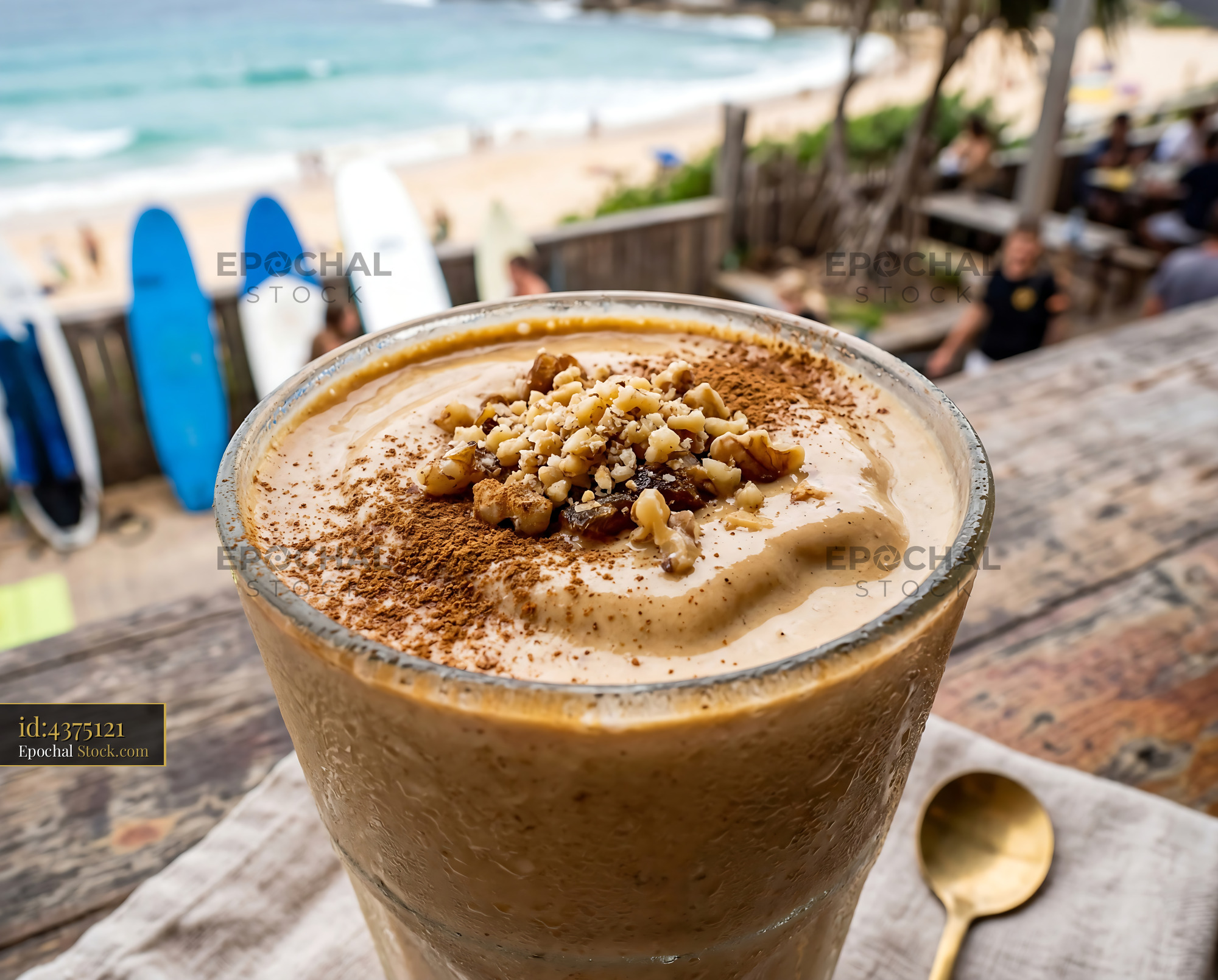 Tahini Date Shake with Cinnamon at Beach - stock photo