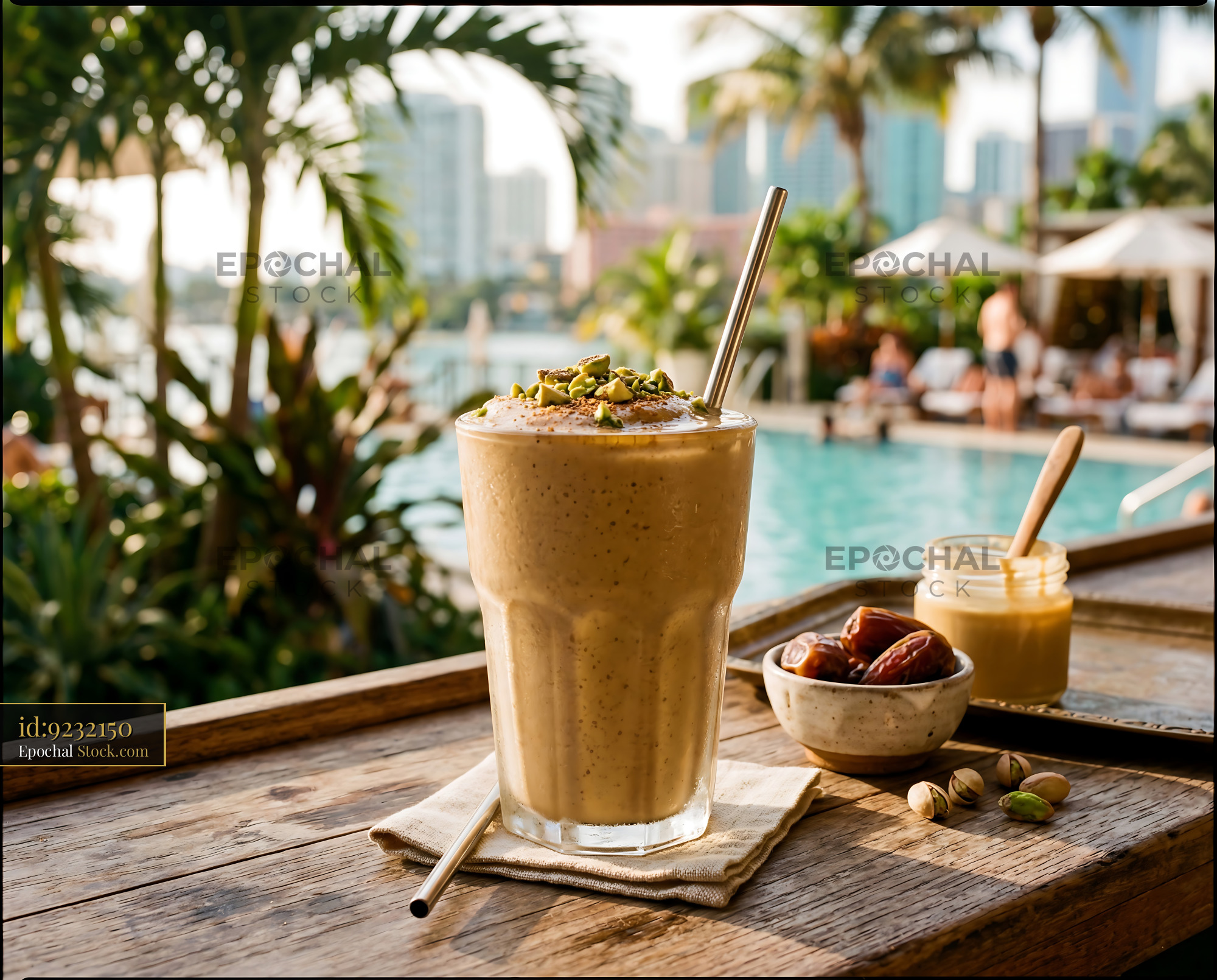 Tahini Date Shake Poolside at Resort - stock photo