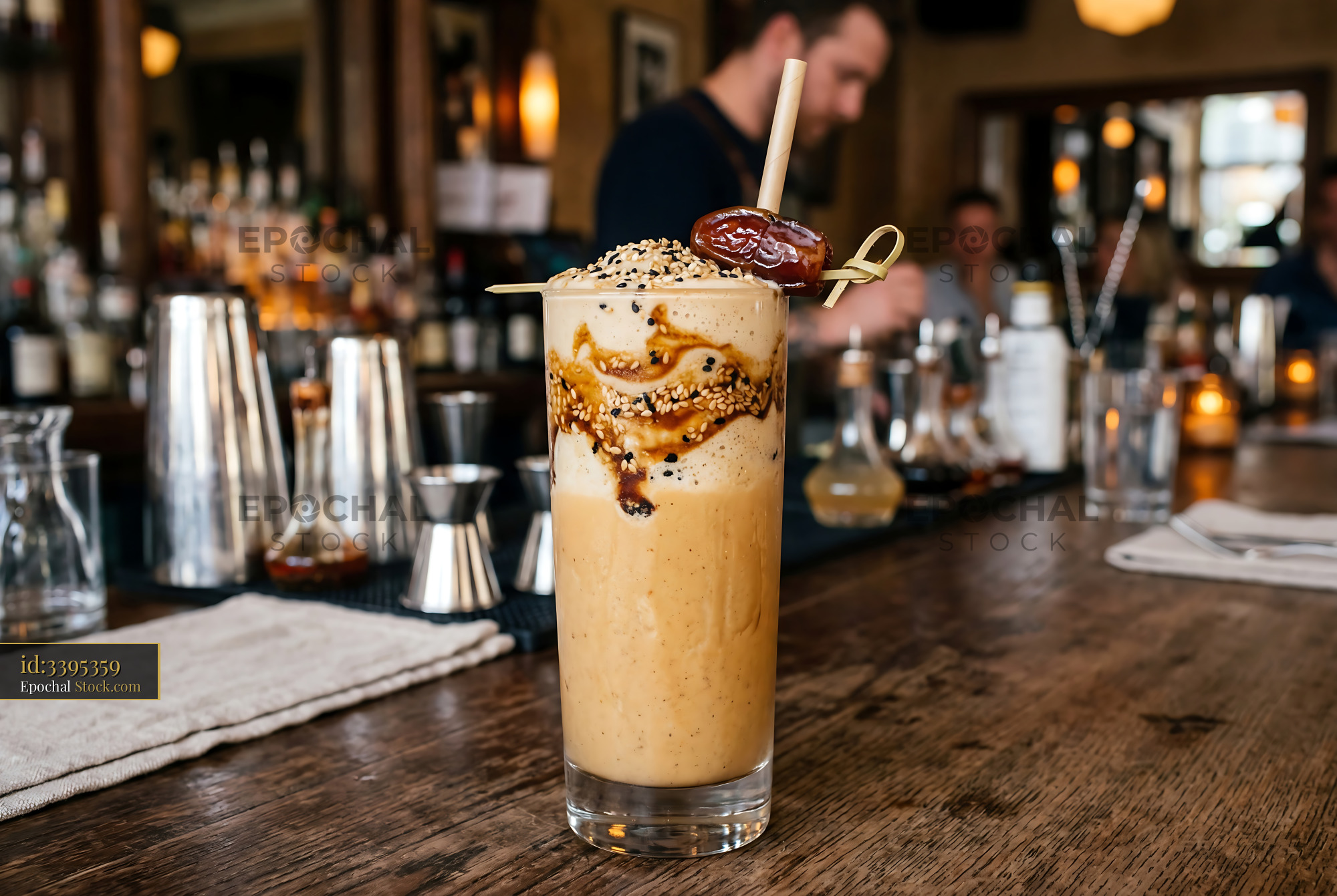 Tahini Date Shake Topped with Sesame Seeds - stock photo