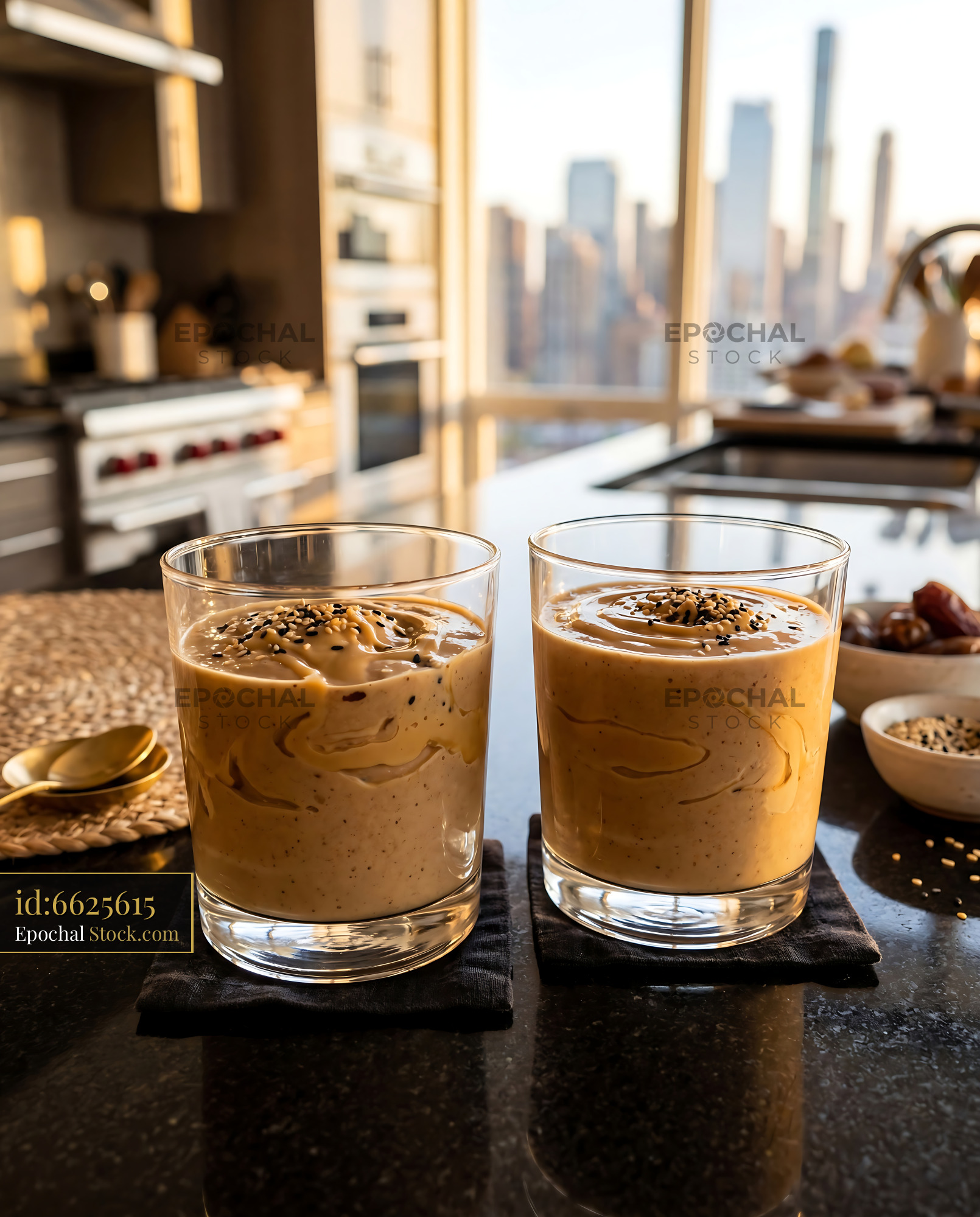 Tahini Date Shake: Luxury Wellness in Modern Penthouse - stock photo