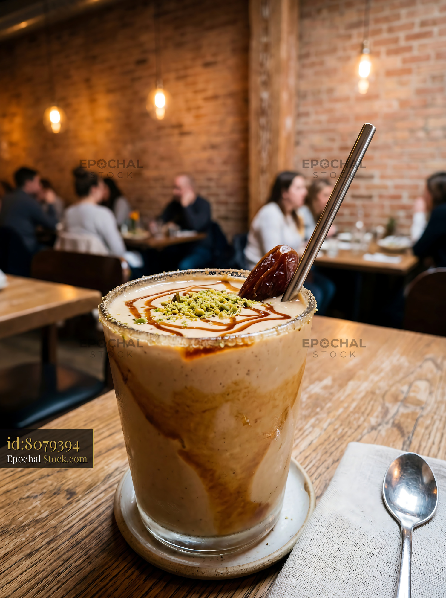 Tahini Date Shake with Pistachio Crust - stock photo
