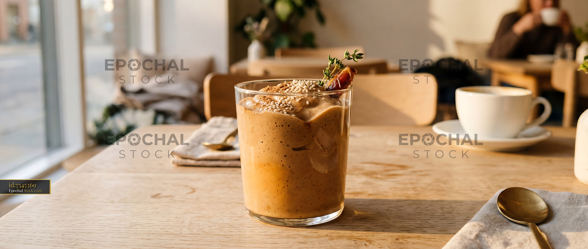 Creamy Tahini Date Shake at Modern Caf? - stock photo