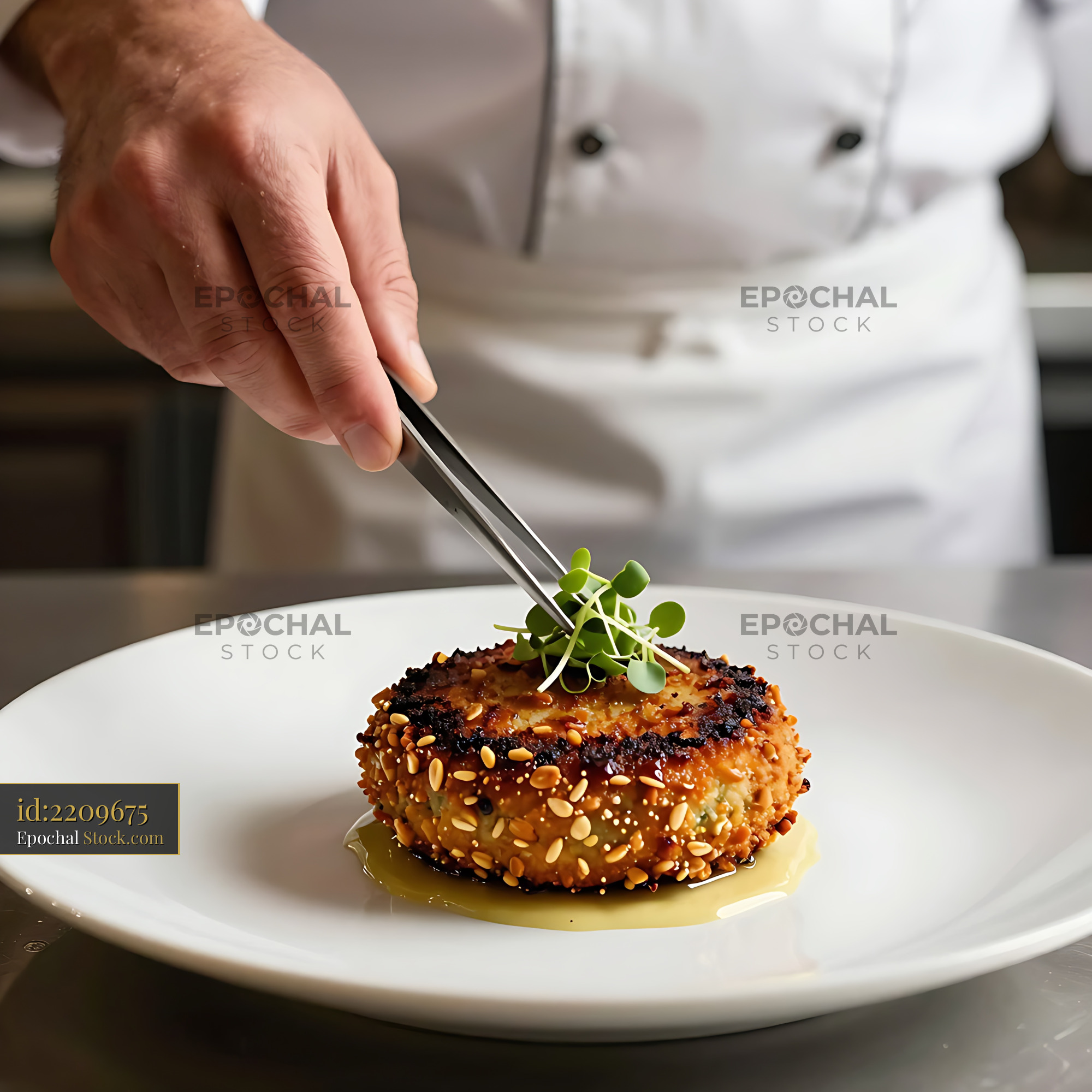 Gourmet Goetta Patty with Sesame Crust Plated - stock photo