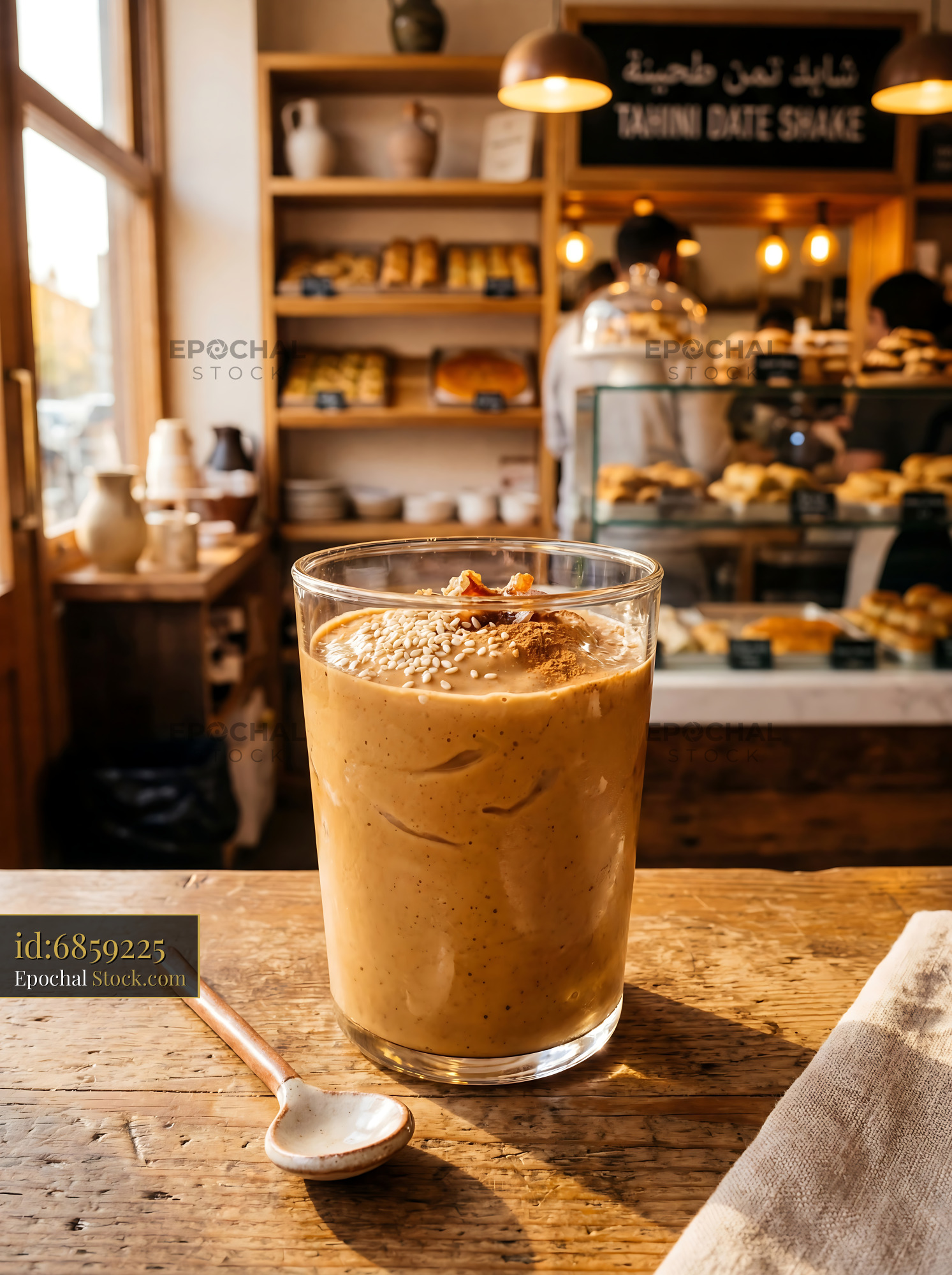 Creamy Tahini Date Shake in Modern Caf? - stock photo