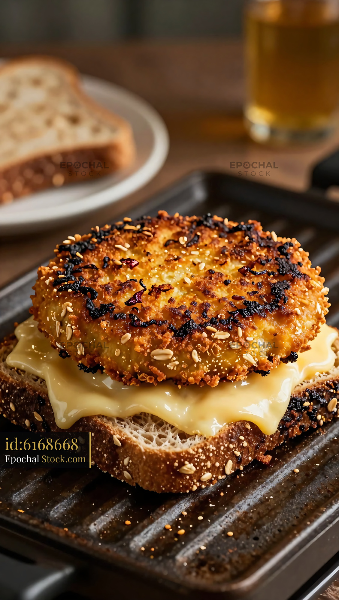 Goetta & Cheese Breakfast Sandwich on Cast Iron - stock photo