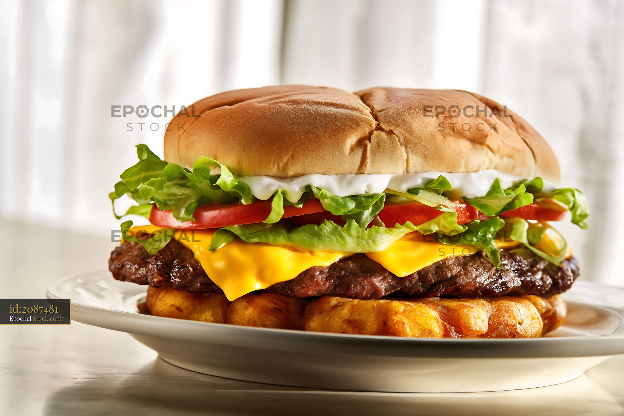 Jibarito Burger with Plantain Bun, Beef Patties, Cheese, and Fresh Greens - stock photo