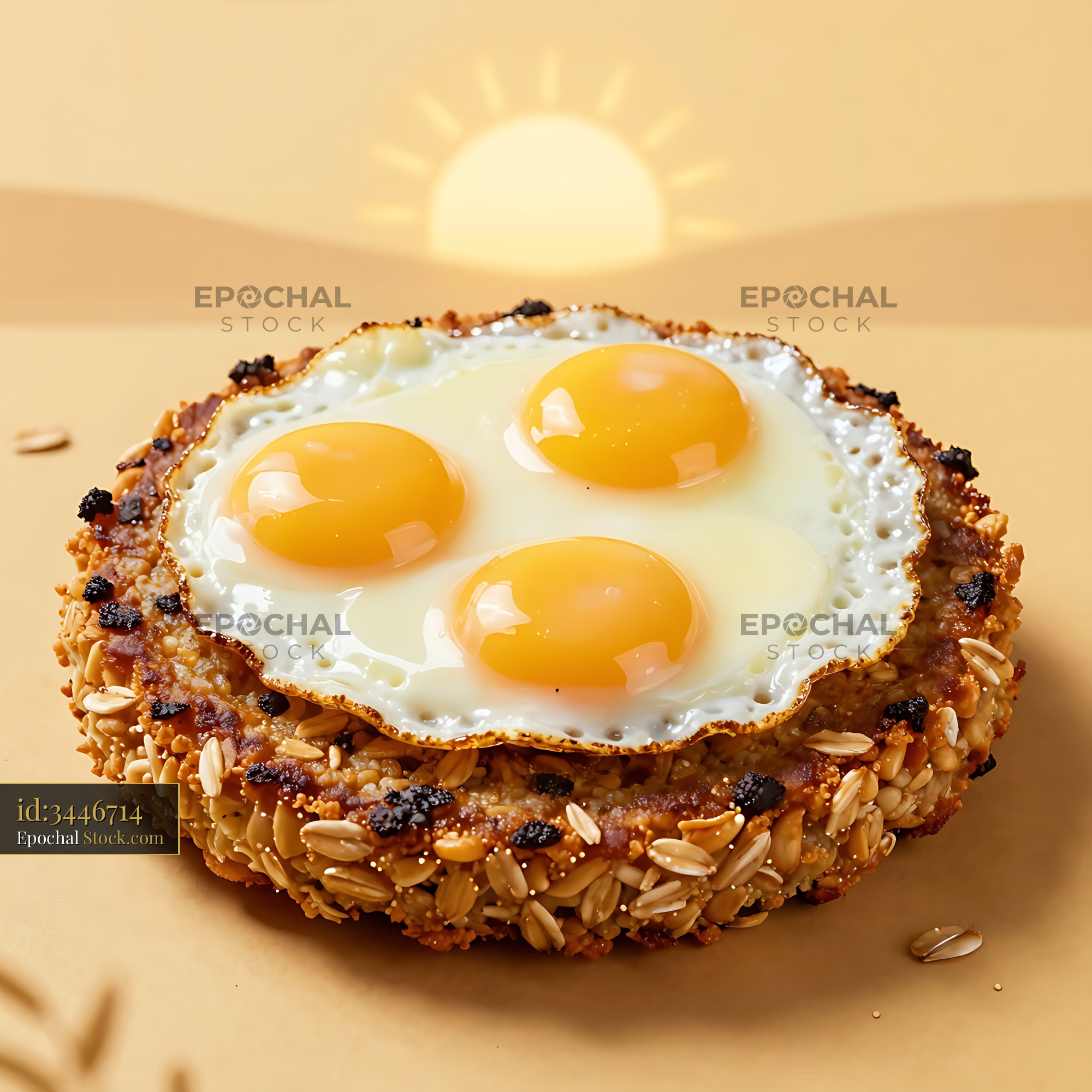 Goetta Breakfast Hash with Fried Eggs - stock photo