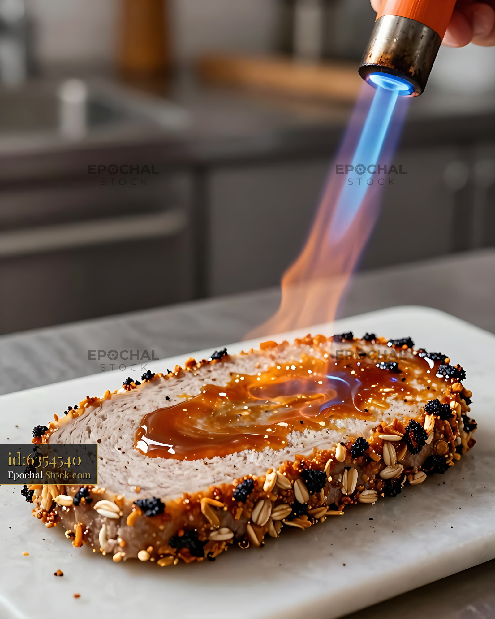 Goetta Seared with Torch and Honey Glaze - stock photo
