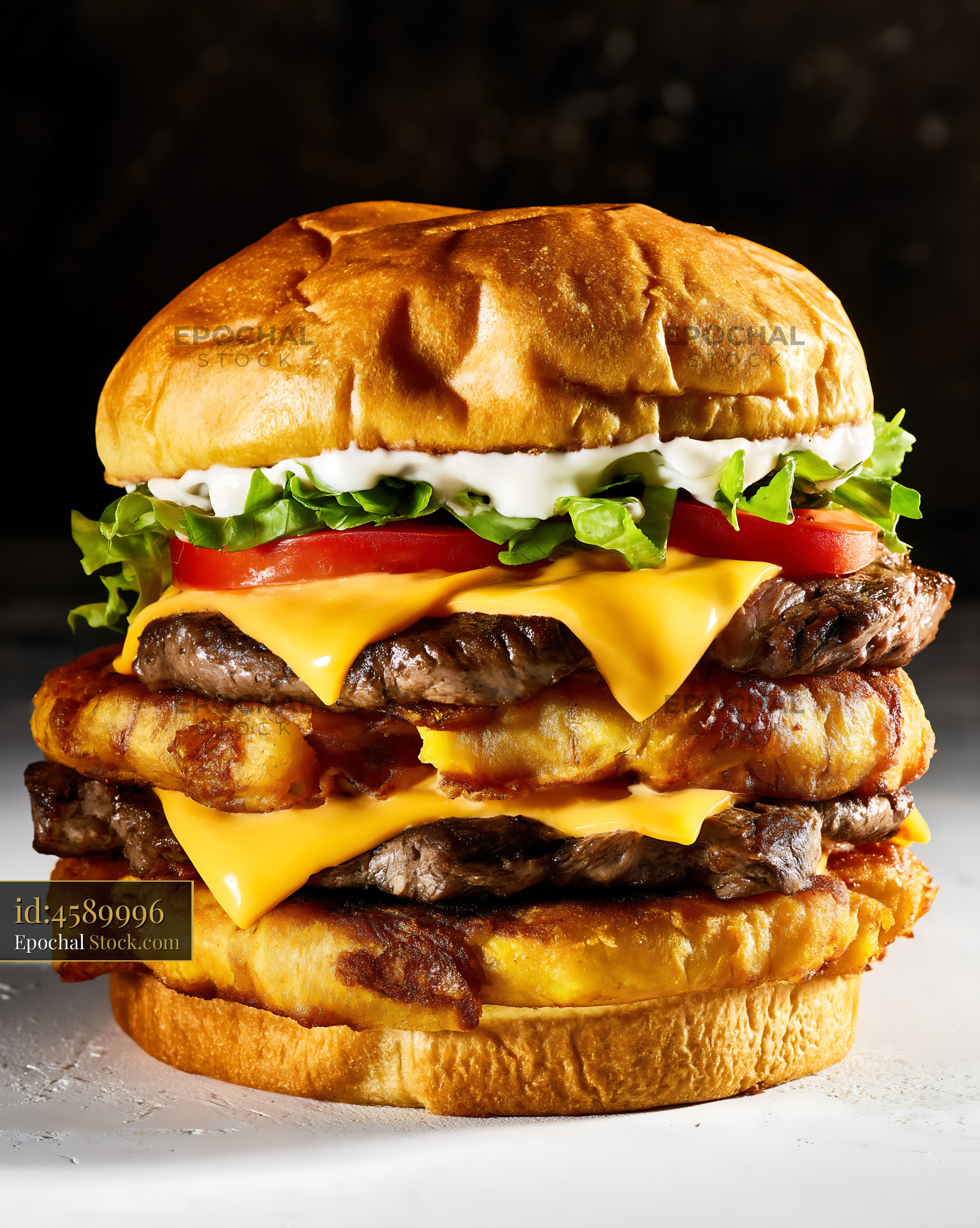Jibarito Burger with Fried Plantain and Cheese - stock photo