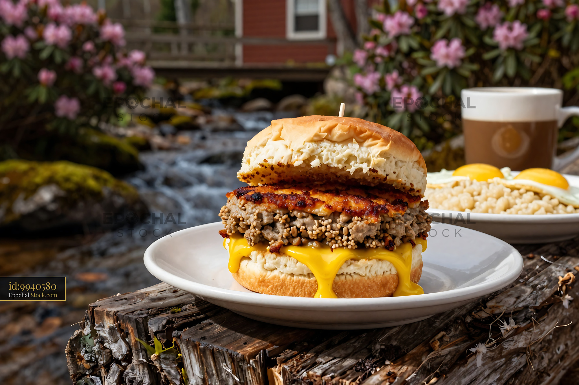 Livermush Sandwich with Cheese by Stream - stock photo