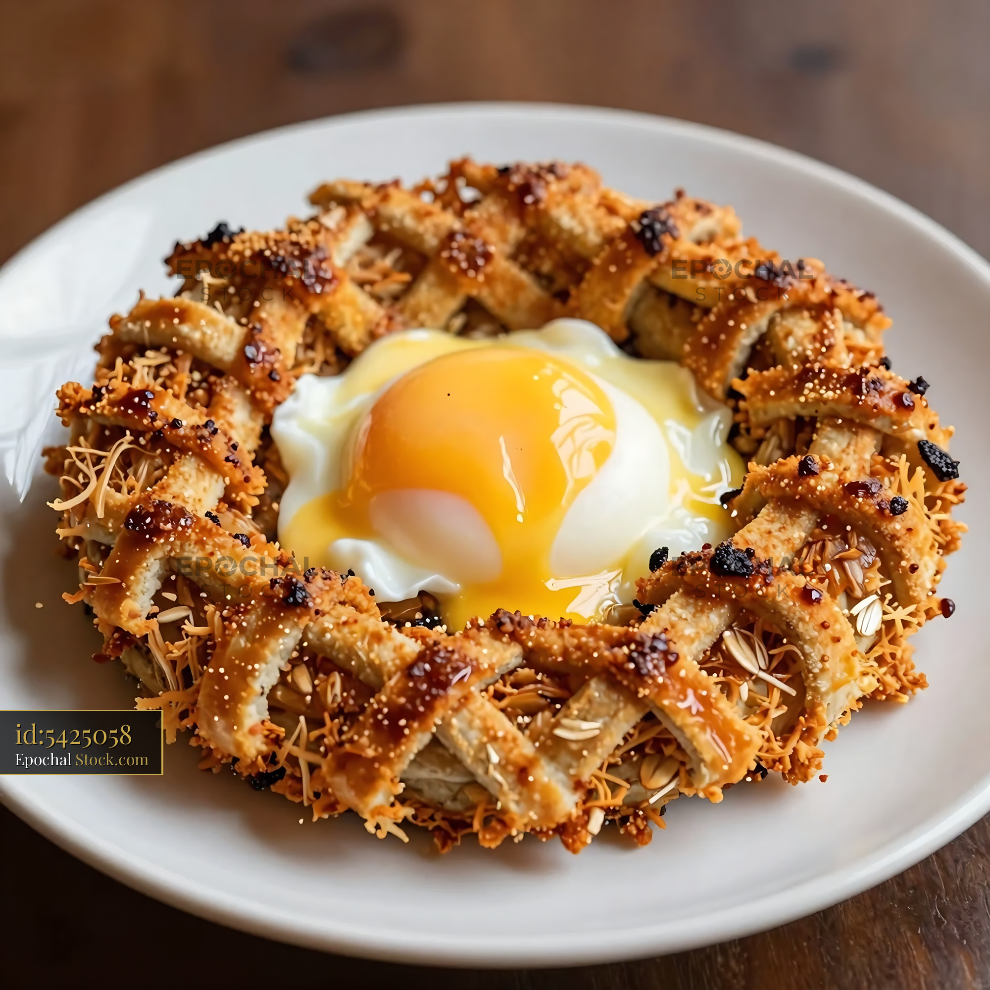 Crispy Goetta Ring with Fried Egg Breakfast - stock photo