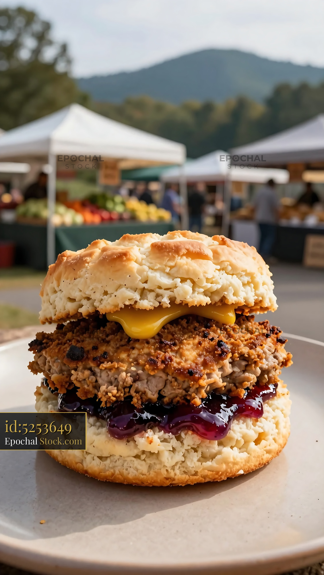 Livermush Sandwich with Melted Cheese at Farmers Market - stock photo