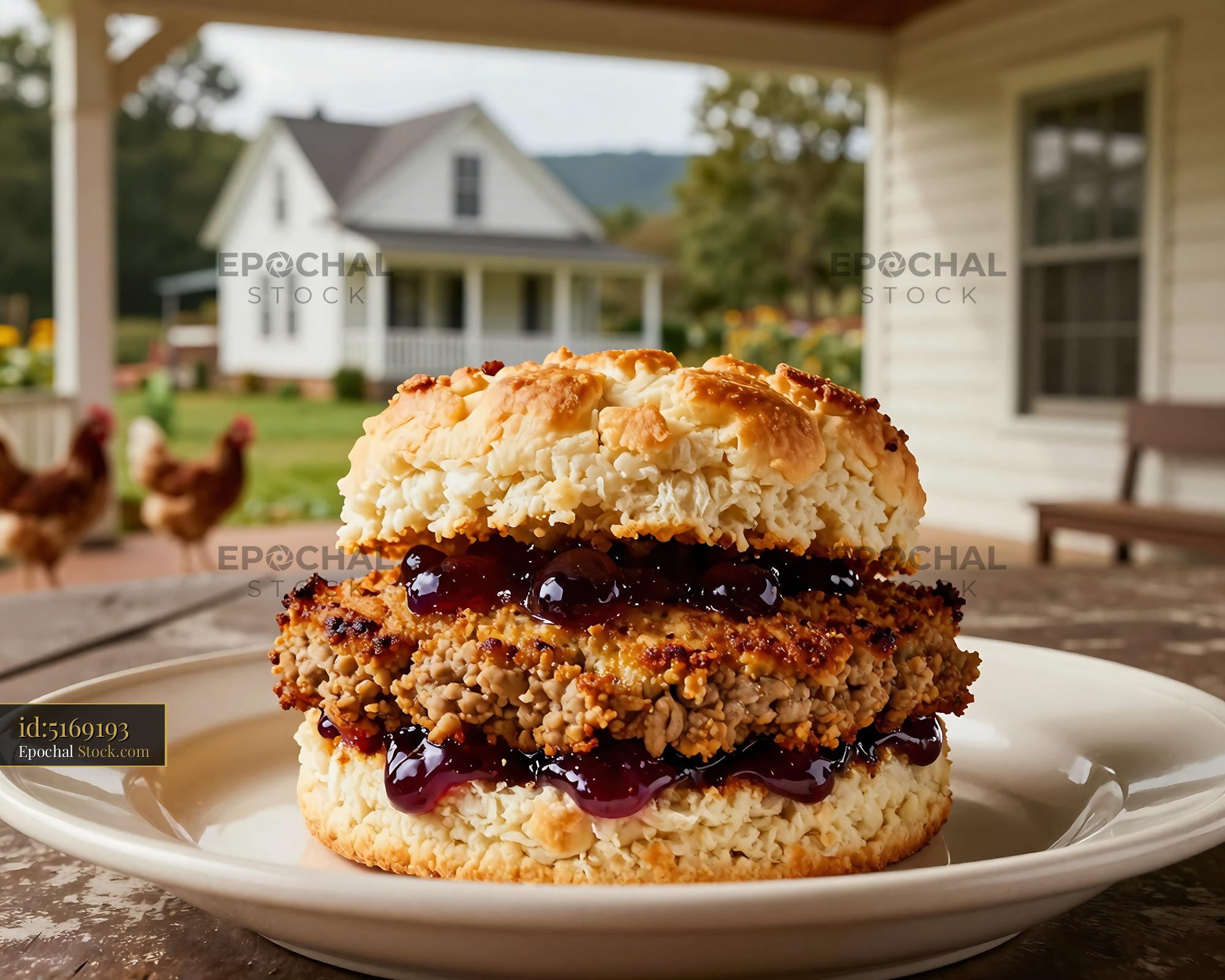 Golden Livermush Sandwich on Farmhouse Porch - stock photo