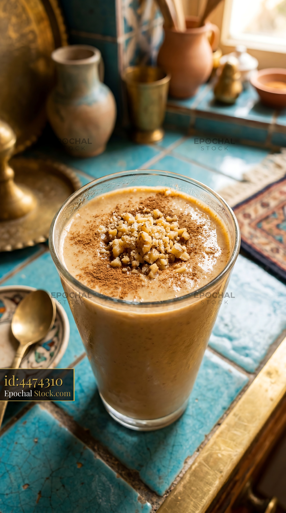 Tahini Date Shake with Cinnamon Topping - stock photo