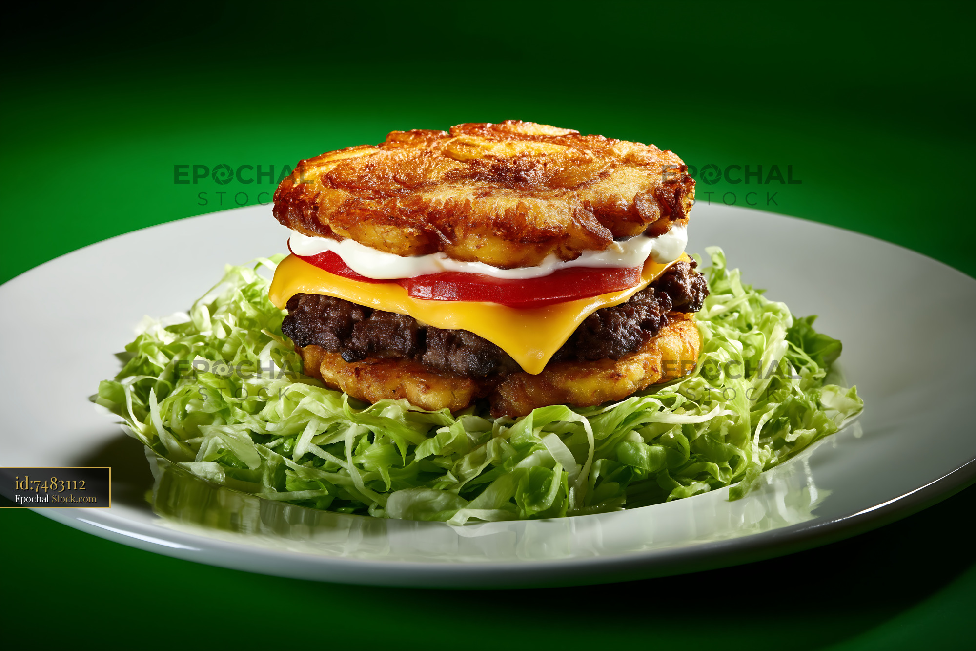 Jibarito Burger with Golden Fried Plantain Buns and Melted Cheese - stock photo