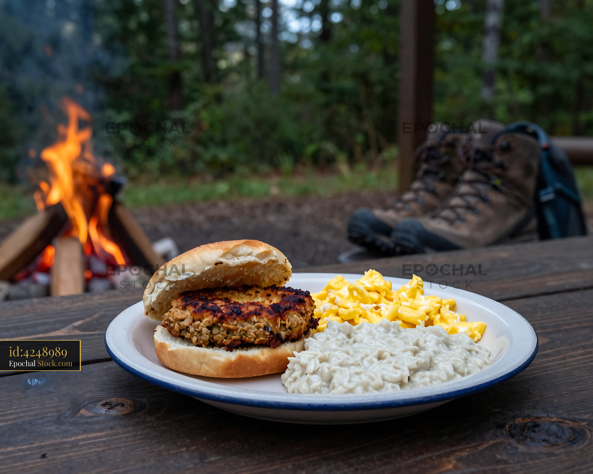 Livermush Sandwich Campfire Camping Meal - stock photo