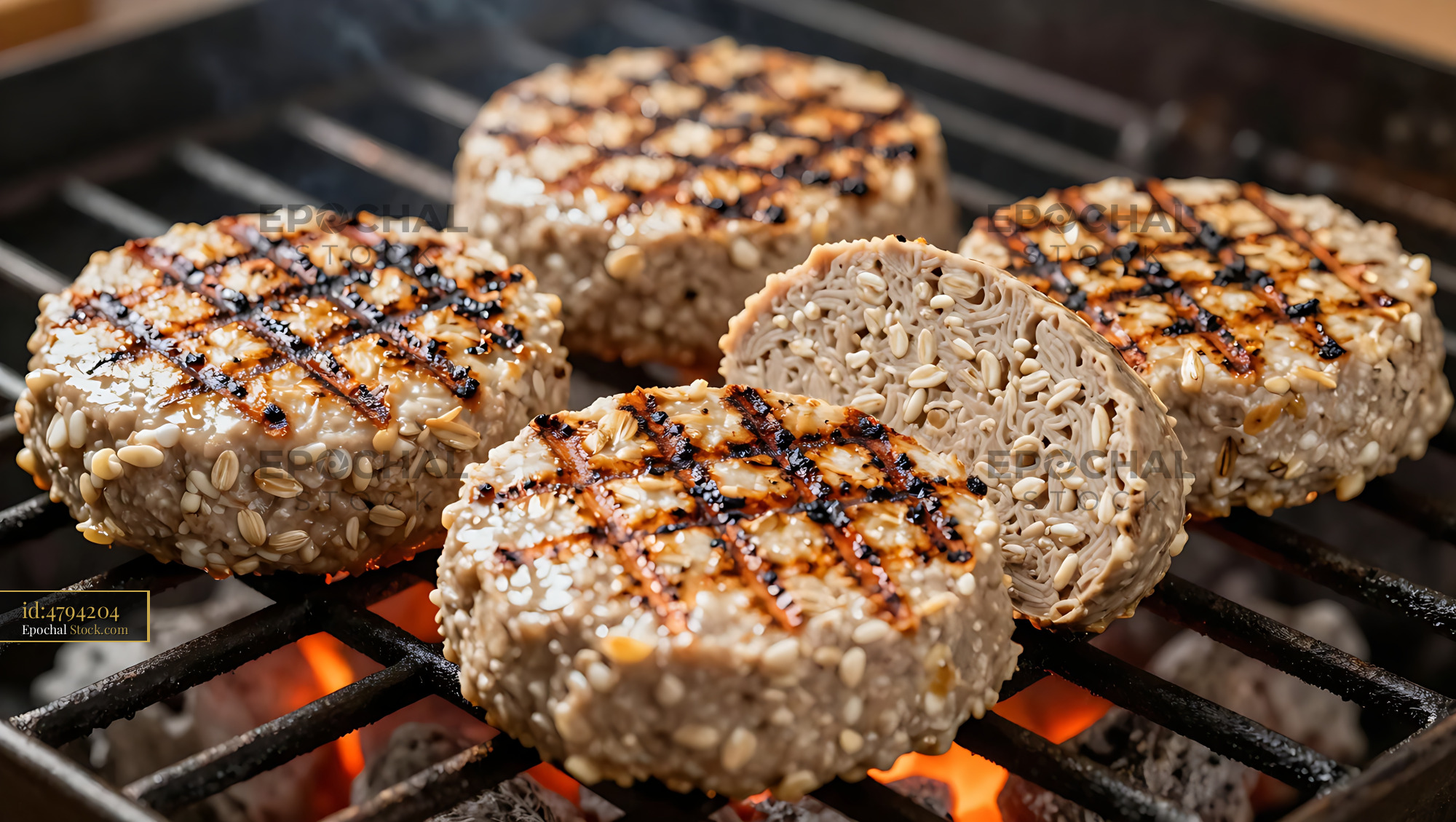 Goetta Slices Grilling with Sesame Crust - stock photo