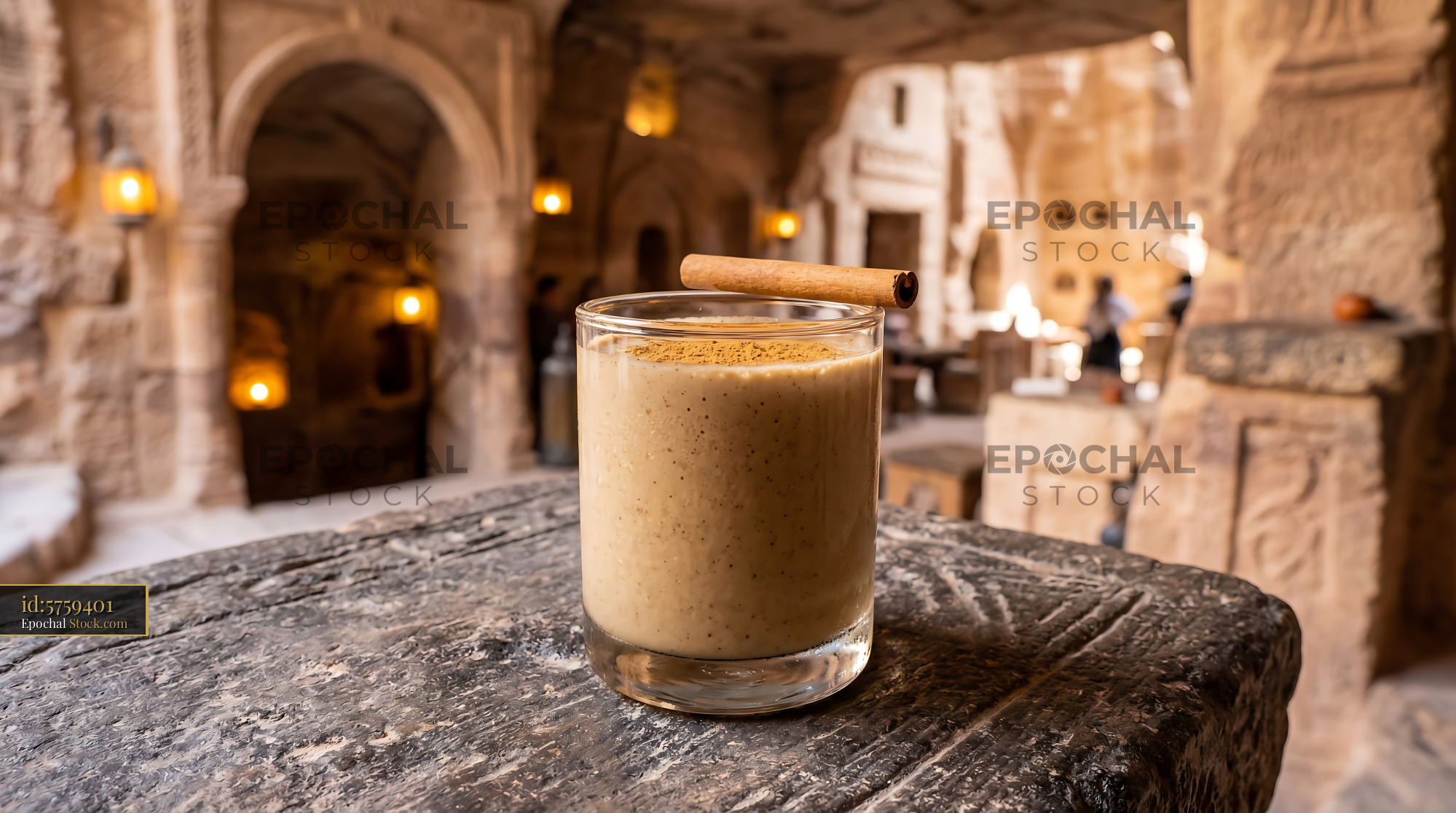 Tahini Date Shake with Cinnamon in Old Town - stock photo
