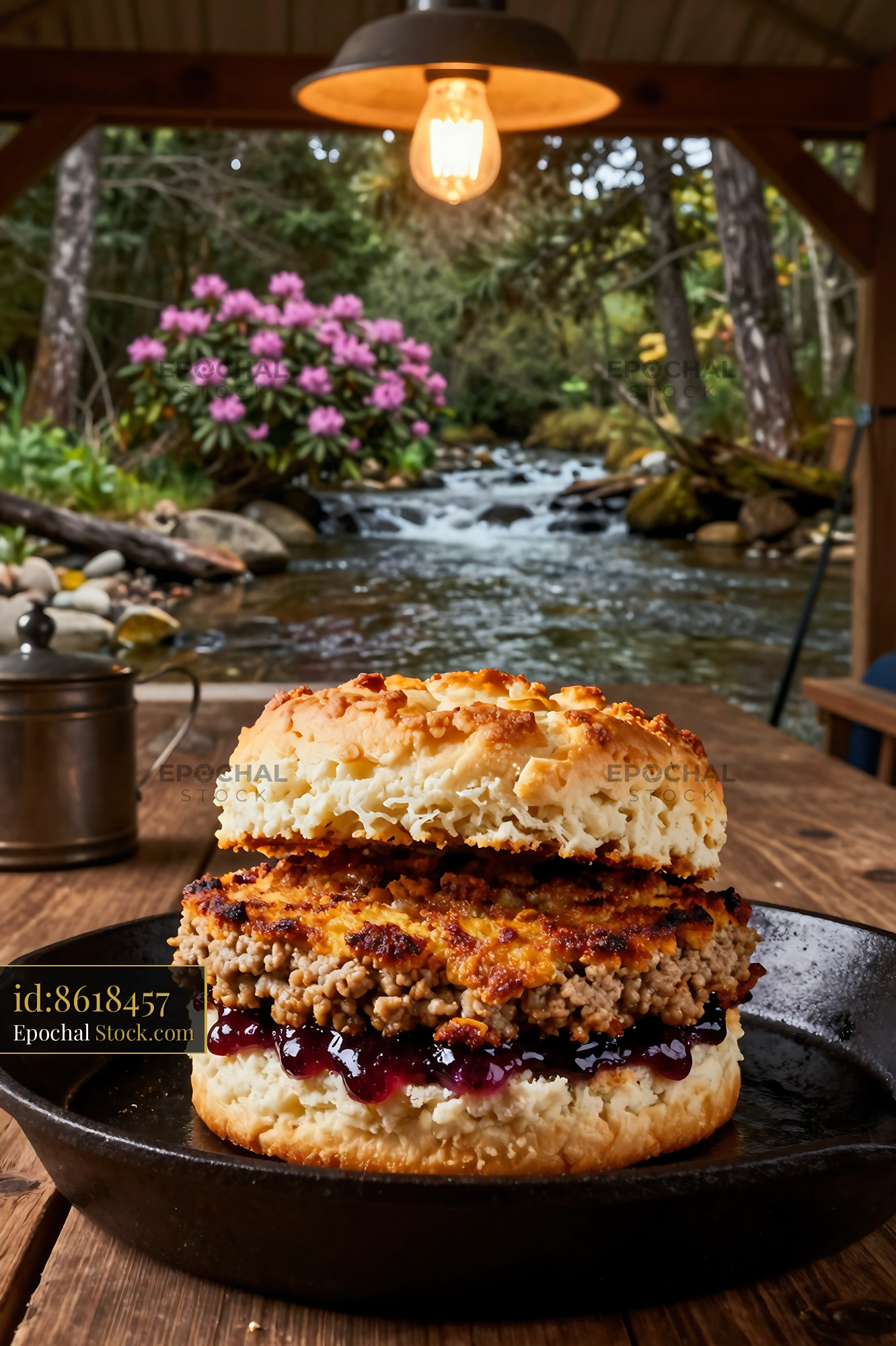 Livermush Sandwich with Berry Jam - stock photo