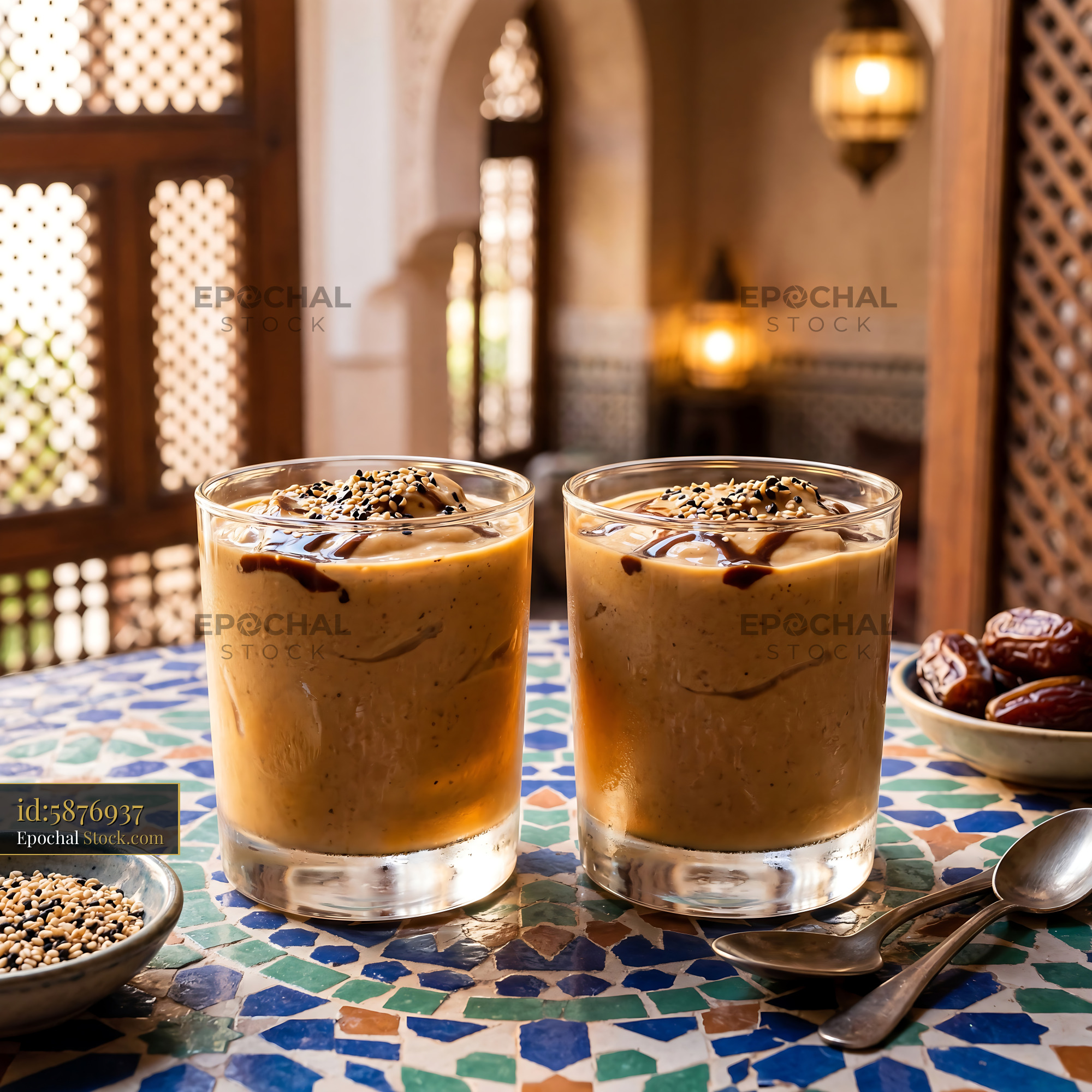 Tahini Date Shake with Sesame Topping - stock photo