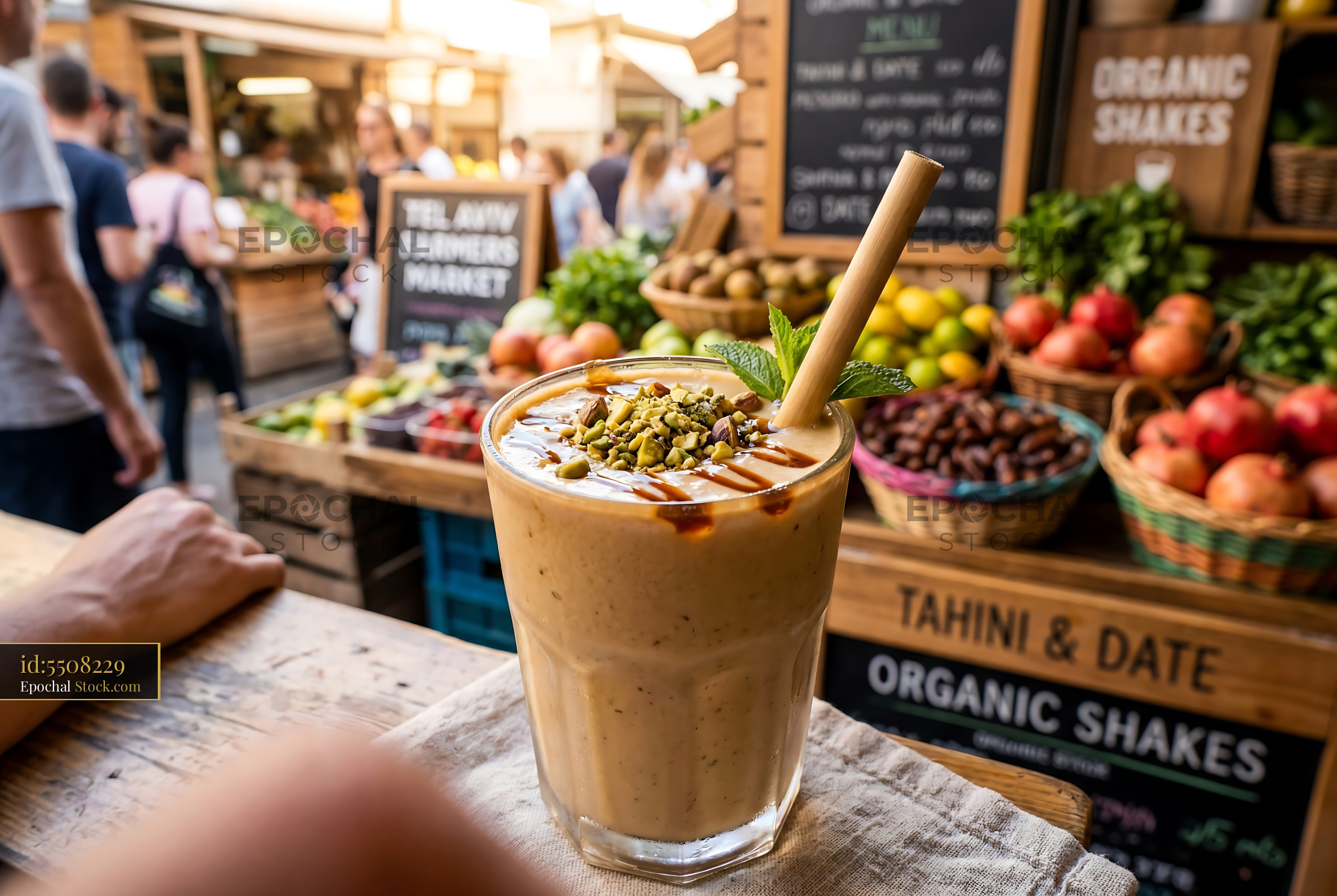 Tahini Date Shake at Organic Farmers Market - stock photo