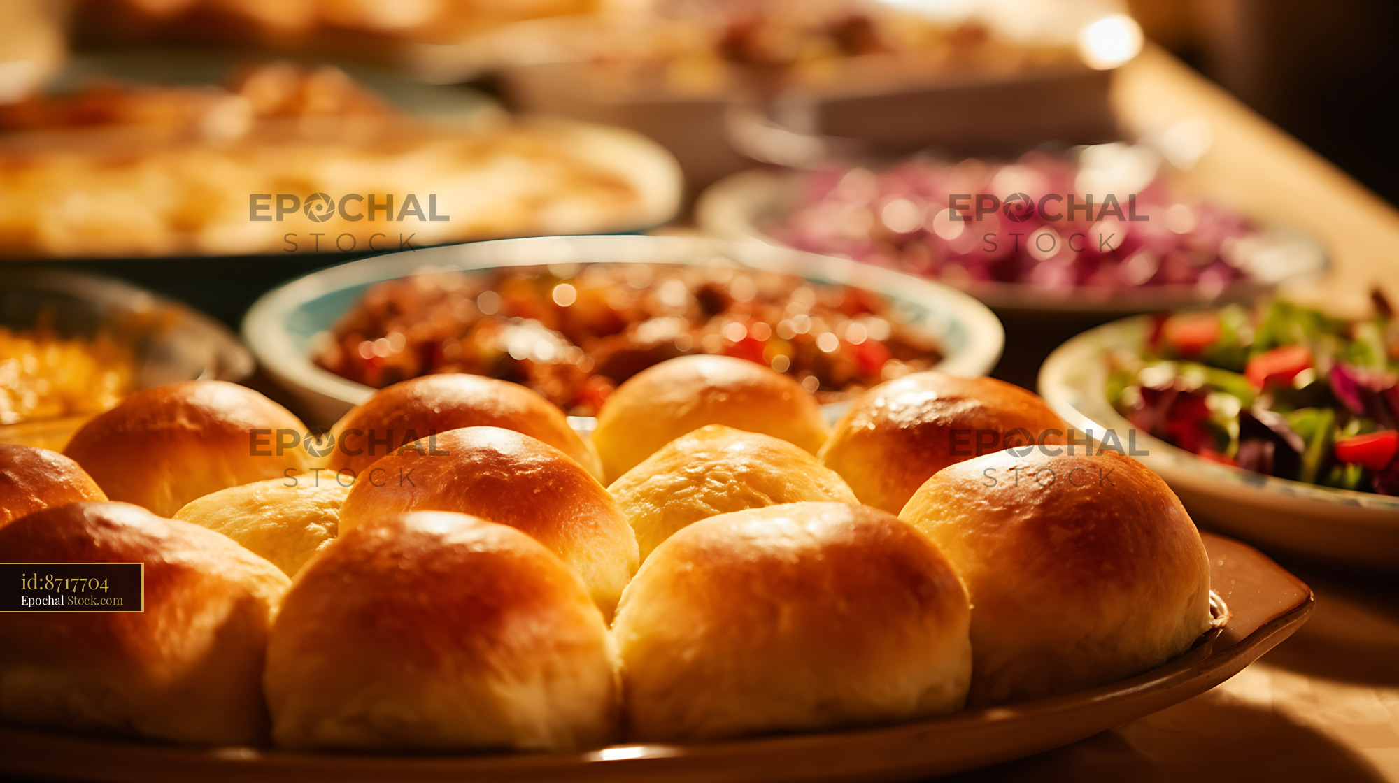 Bierocks Golden Bread Rolls with Traditional Sides Family Meal - stock photo