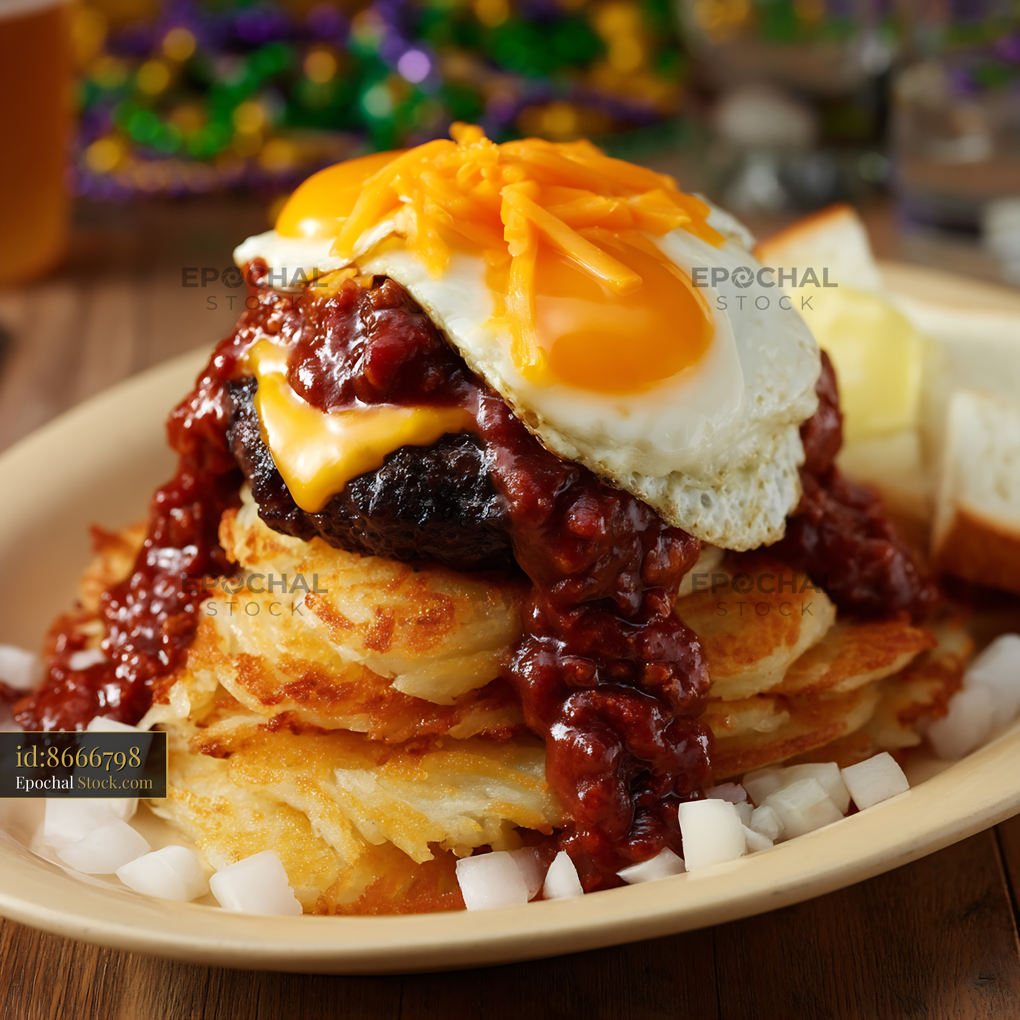 St. Louis Slinger Hash Browns Fried Egg Corned Beef - stock photo