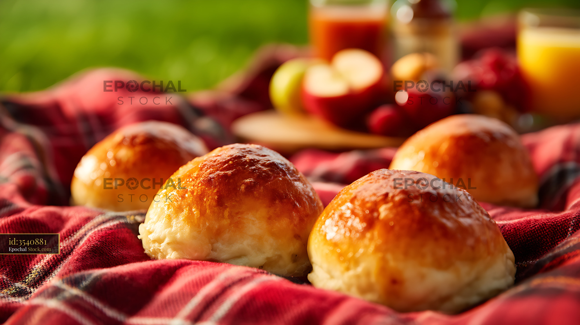 Bierocks Fresh from the Oven on Rustic Red Picnic Cloth - stock photo