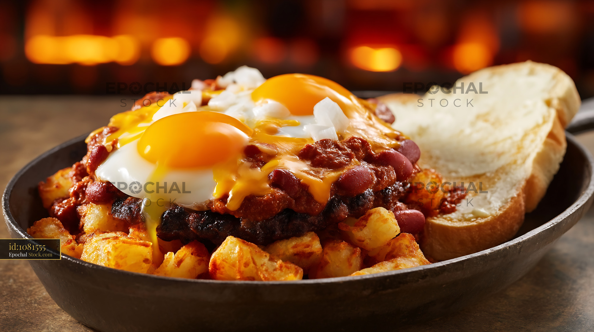 St. Louis Slinger with Fried Eggs and Hash Browns - stock photo