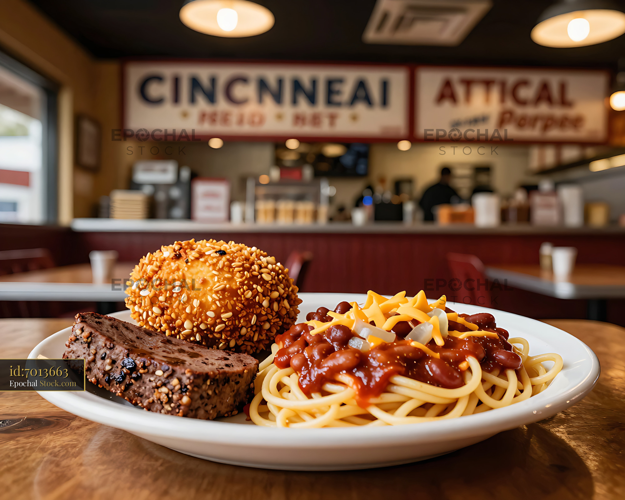 Goetta Sandwich Cincinnati Chili Deli Plate - stock photo