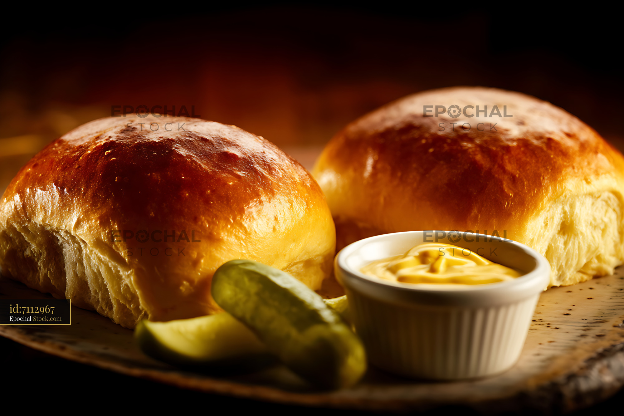 Golden Bierocks with Mustard and Pickles - stock photo