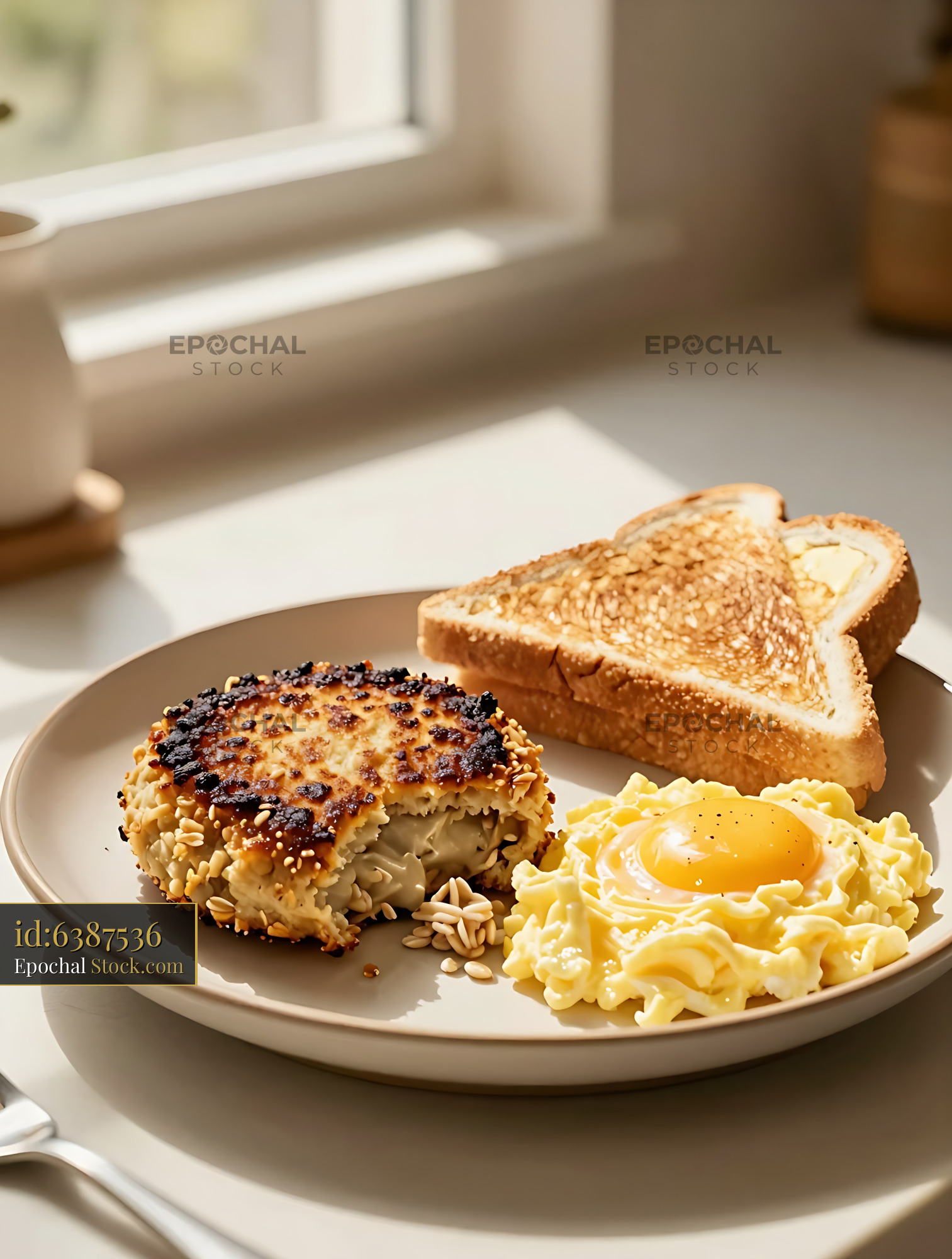 Goetta Sausage Breakfast with Scrambled Eggs - stock photo