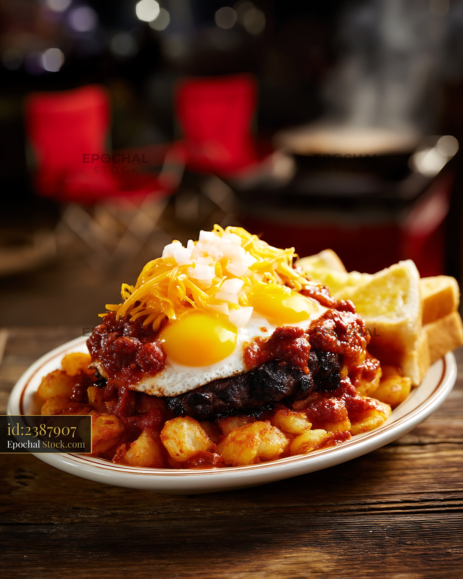 St. Louis Slinger with Fried Egg & Chili - stock photo