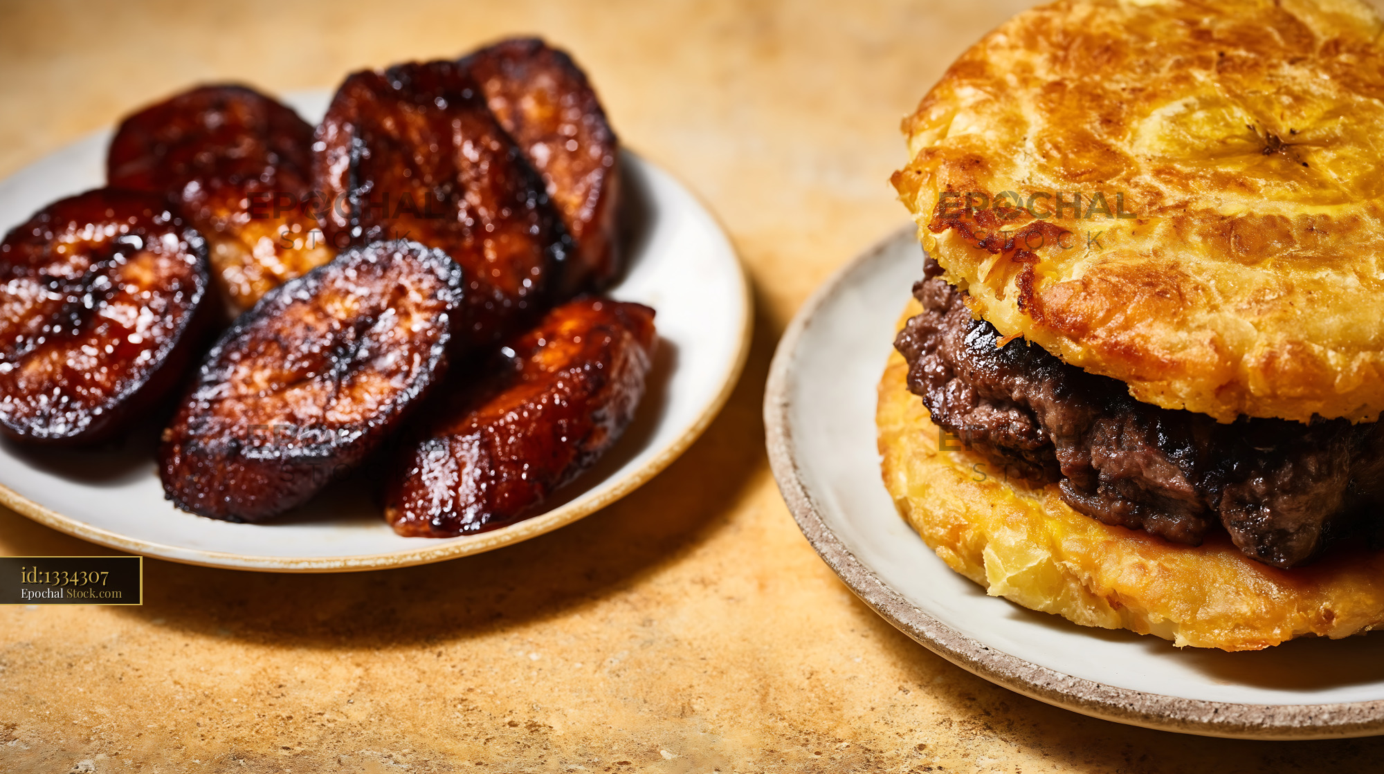 Jibarito Burger with Crispy Plantain Bun - stock photo