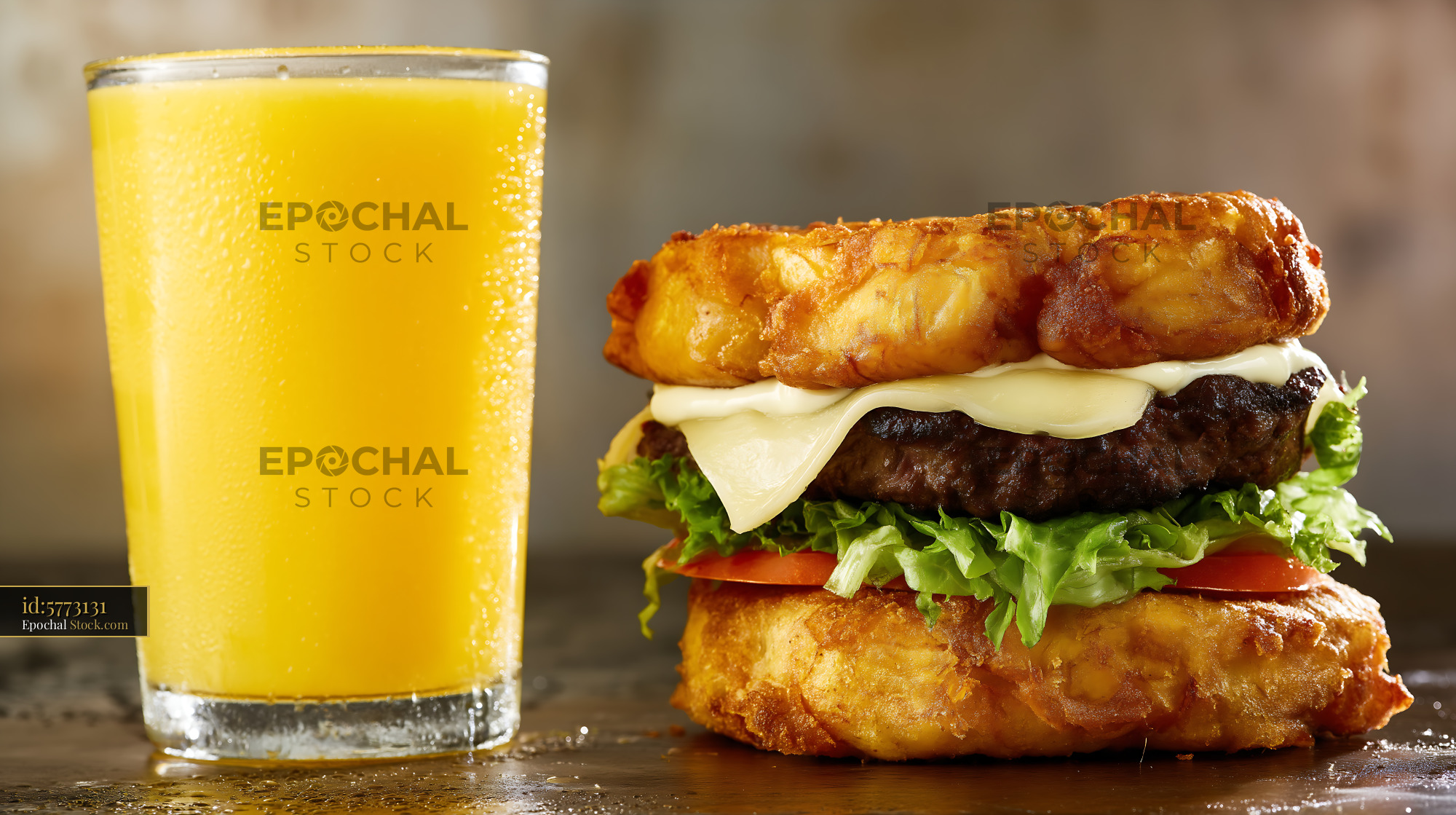 Crispy Jibarito Burger with Cheese & Cold Beer - stock photo